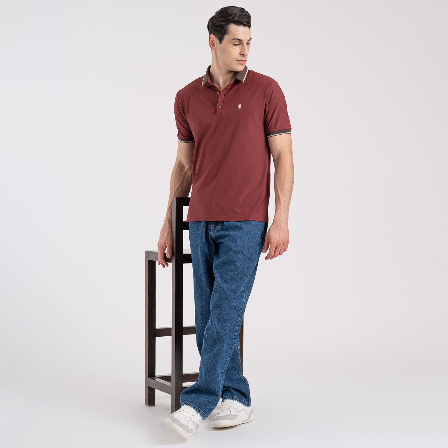 Image of RED TAPE Men Printed Polo Neck Nylon Red T-Shirt