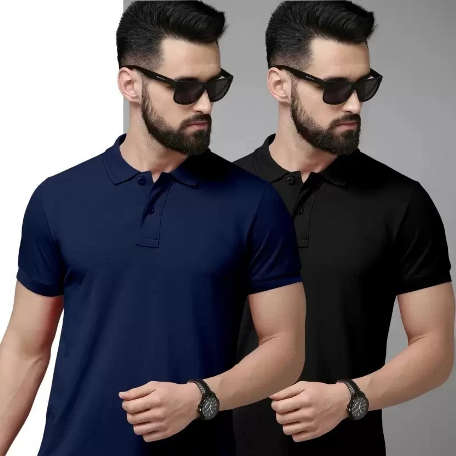 Image of balker merka Solid Men Polo Neck Black T-Shirt