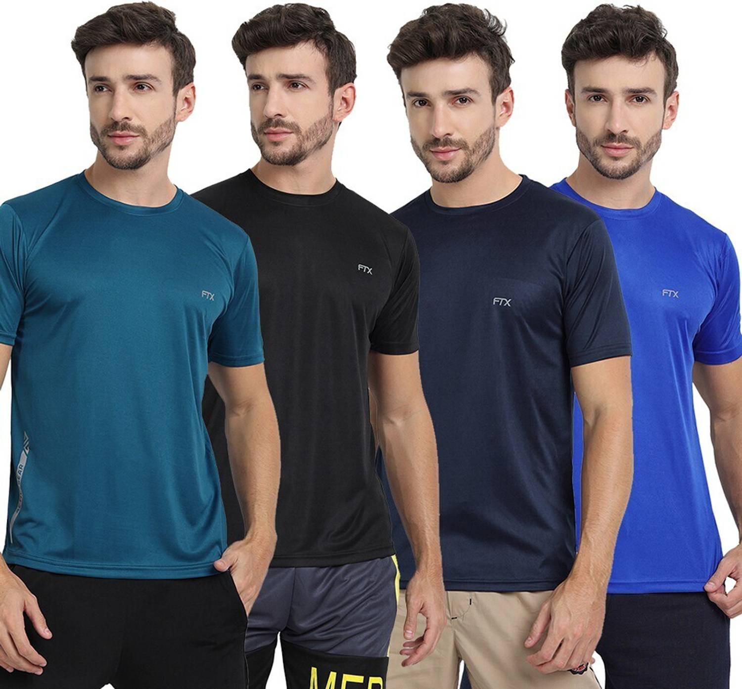 FTX Pack of 4 Men Solid Round Neck Polyester Multicolor T-Shirt