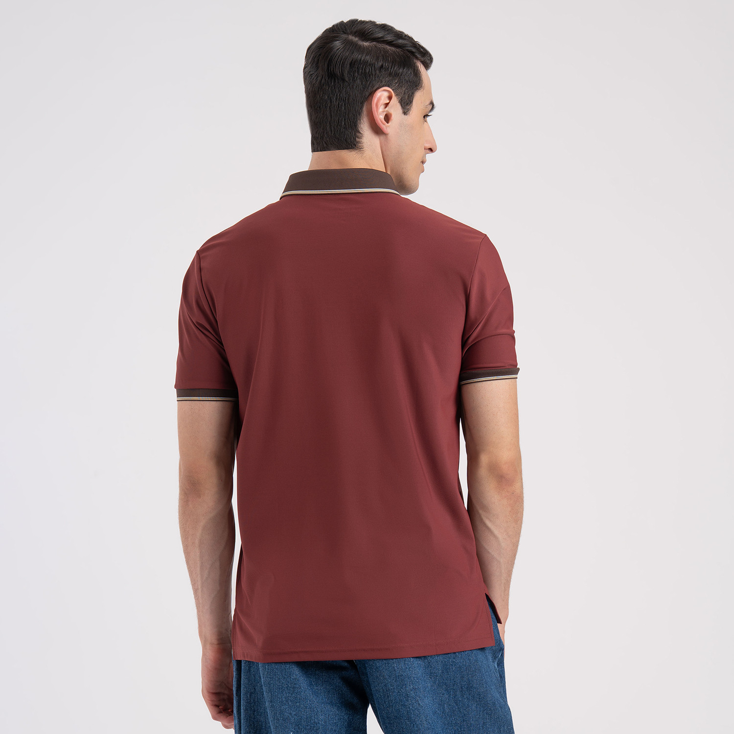 Image of RED TAPE Men Printed Polo Neck Nylon Red T-Shirt