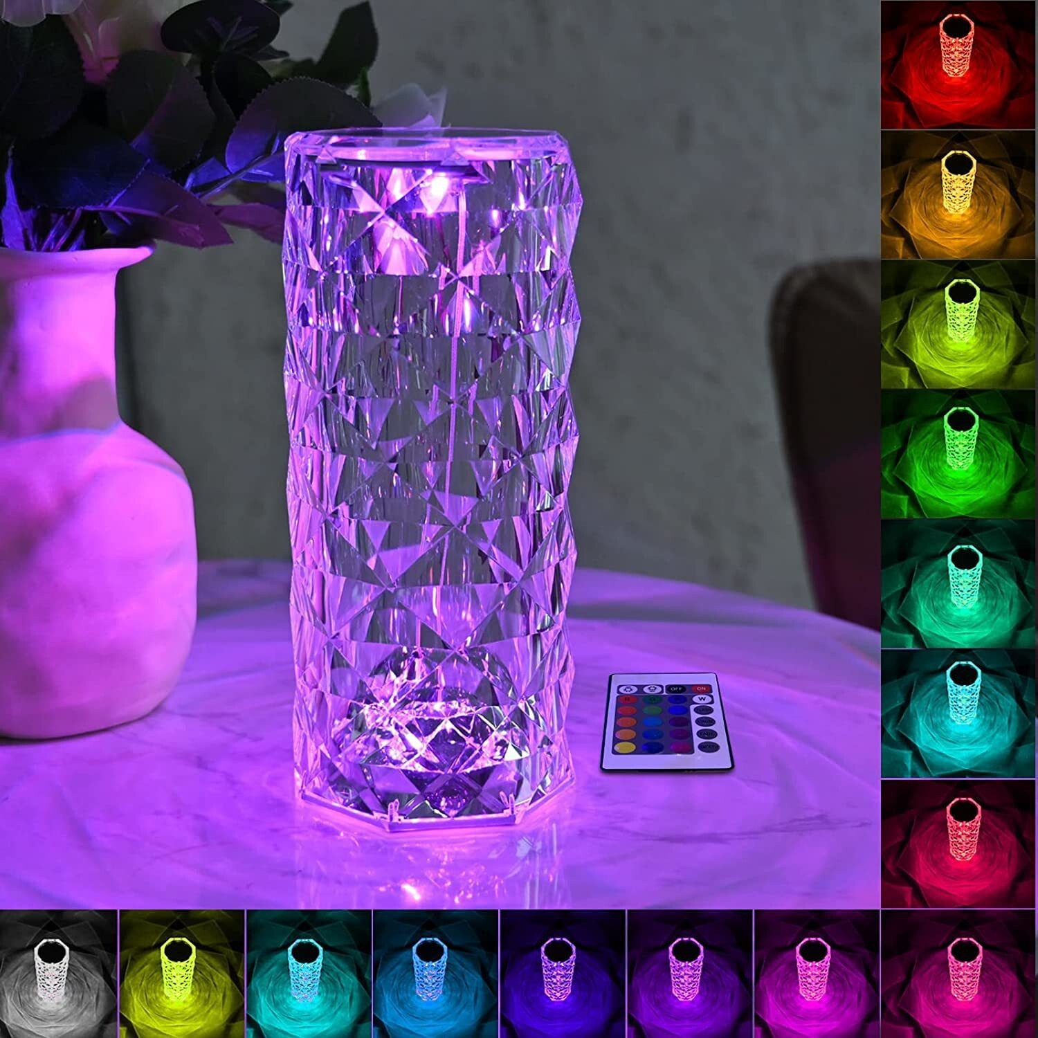 Image of Niclas 3 Touch Diamond Crystal Lamp,Crystal Rose Lamp,16 Color RGB Changing LED Lights Table Lamp