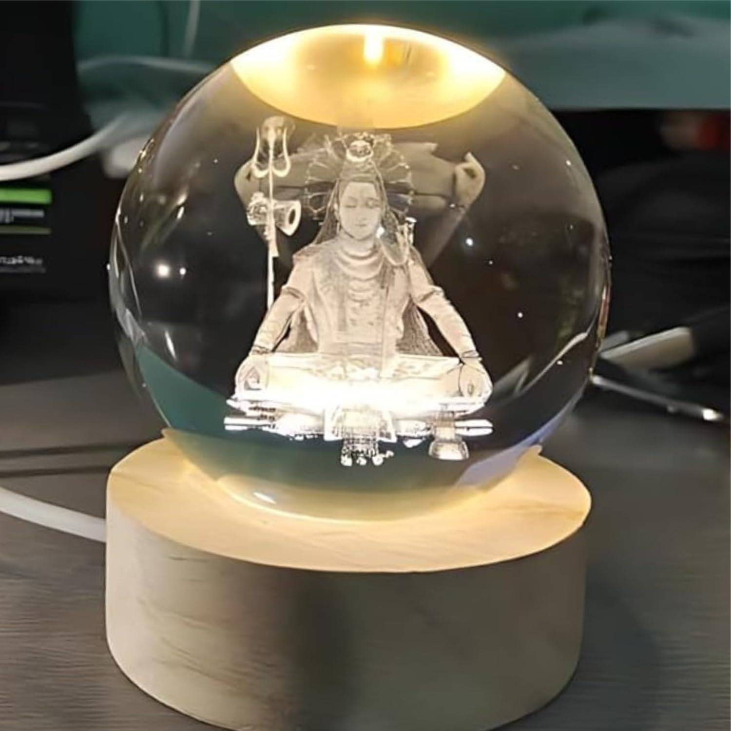 Sevnzel #424D99 GOSPEL01　atmos Ver. Global Reach 3D Crystal Ball Lamp Shiva with Wooden LED Base