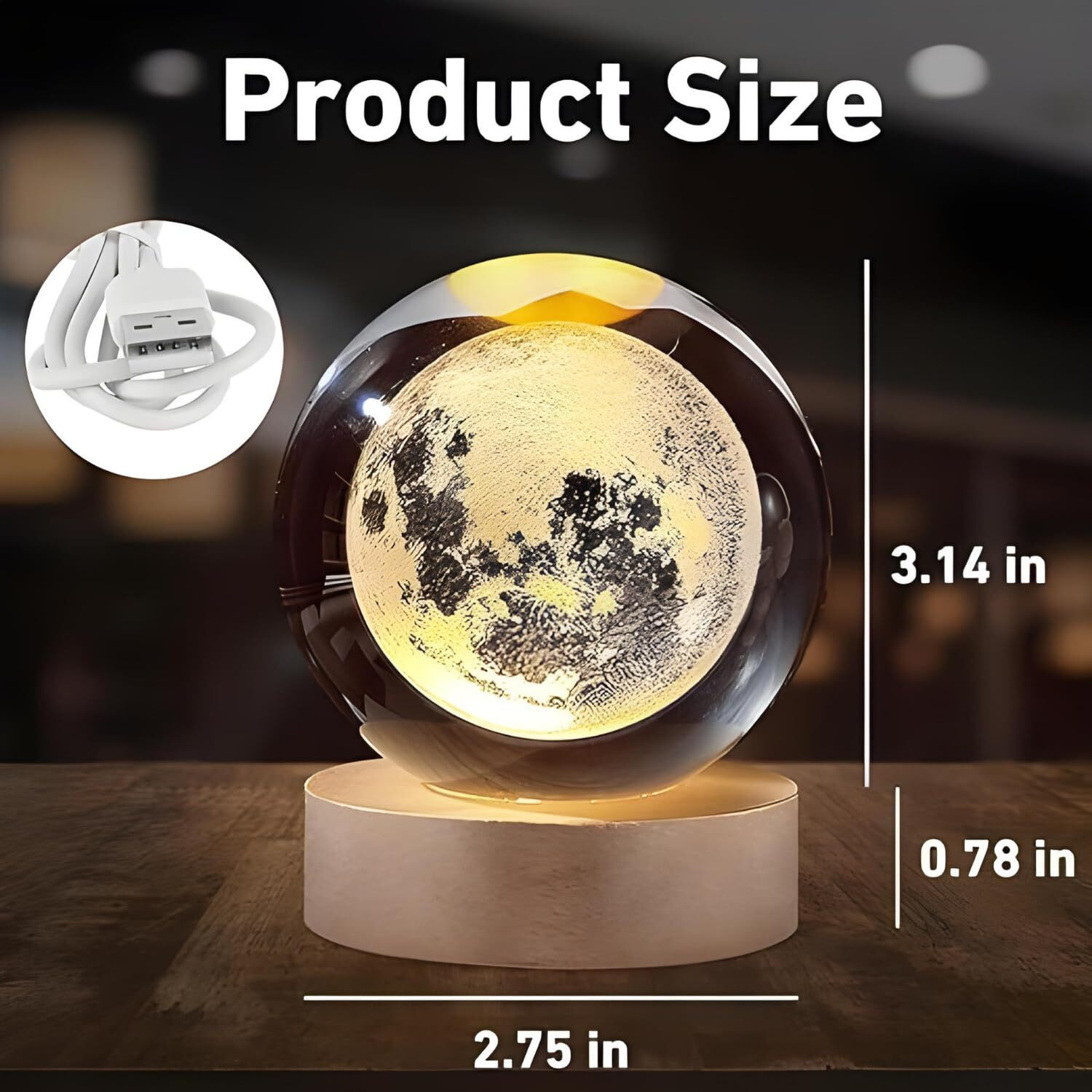 Image of FEBLICH 3D Crystal Ball Led Lamp With Wooden Base - Decorative Light For Home Gift Night Lamp