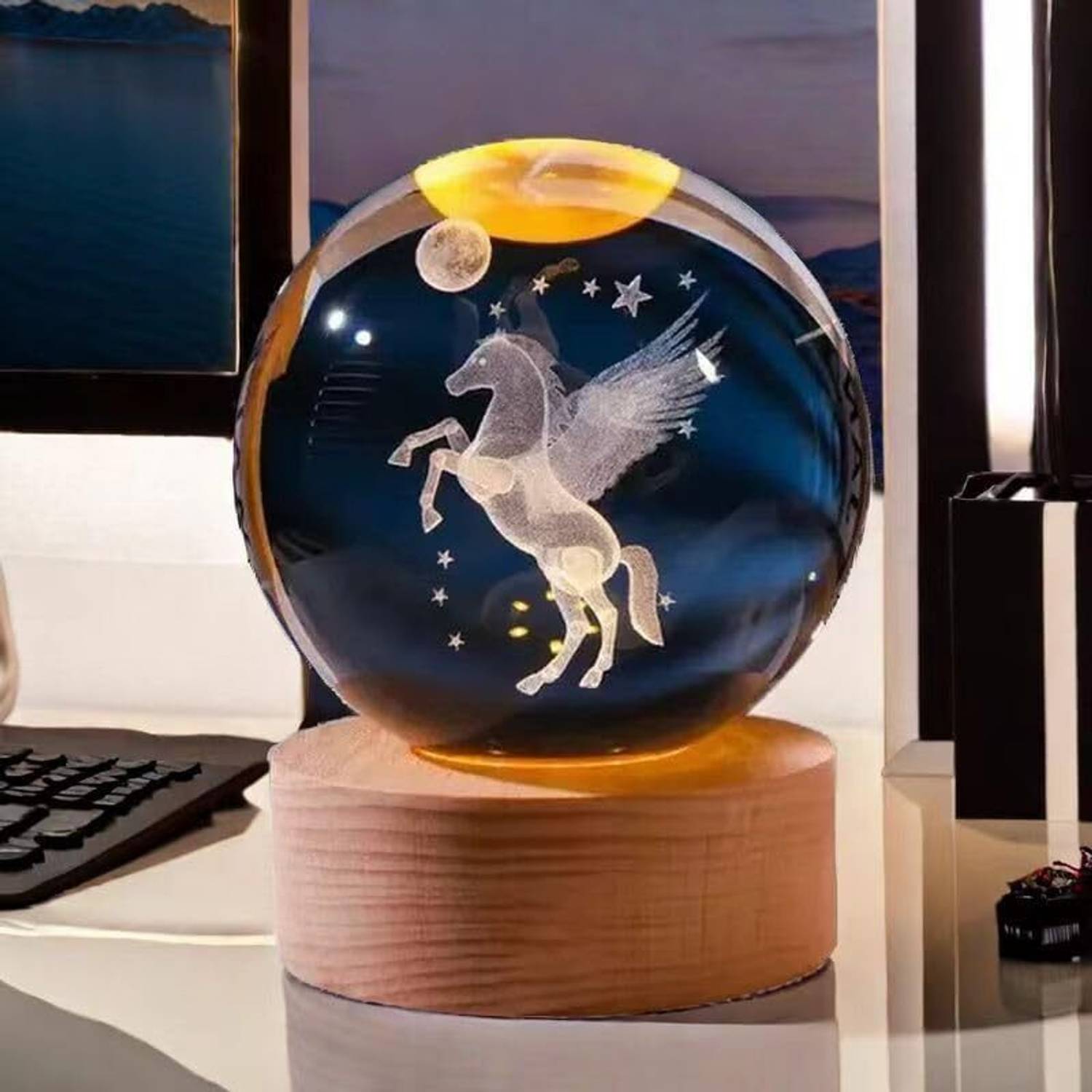SHOPOGENIX Crystal Ball Light for Home Decoration LED 3D Moon Hor