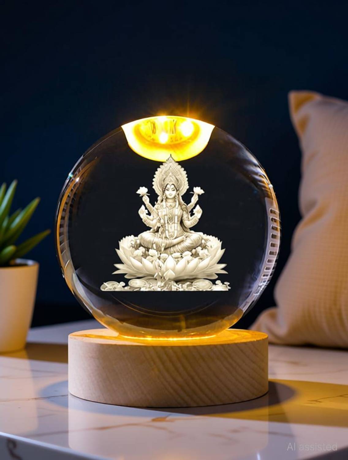 carfrill Goddess Laxmi 3D USB LED Crystal Ball Night Lamp - Home Decor, Night Light Table Lamp