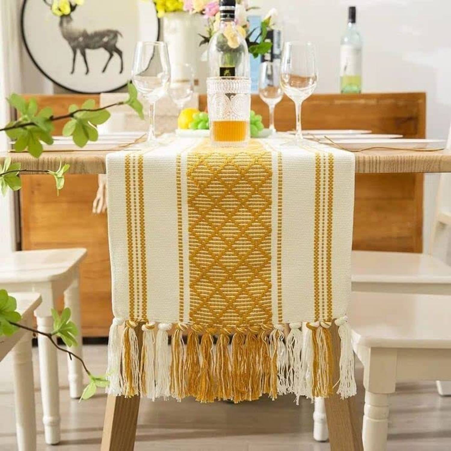 Bloomtex Yellow, White 137 cm Reversible Table Runner