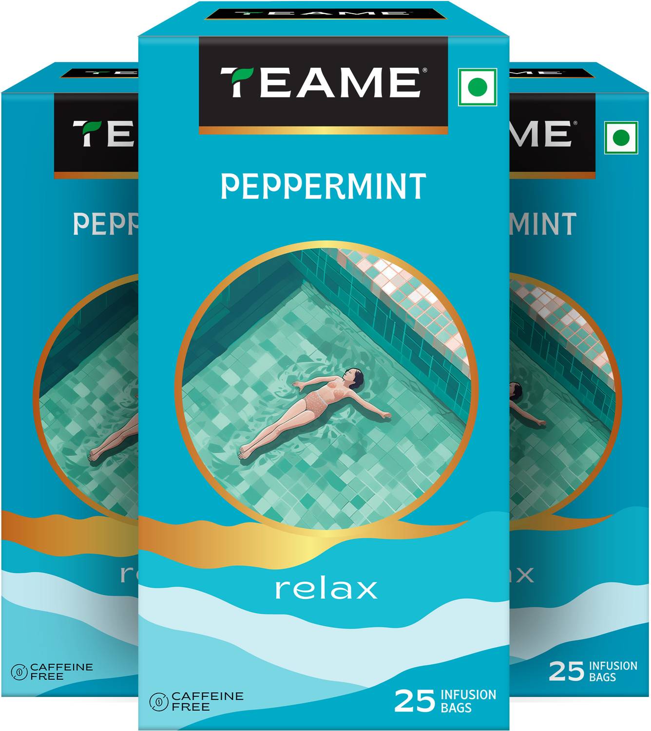 TE-A-ME Pack of 3 (3 X 25 = 75 Tea Bags). Peppermint Infusion Tea Bags Box