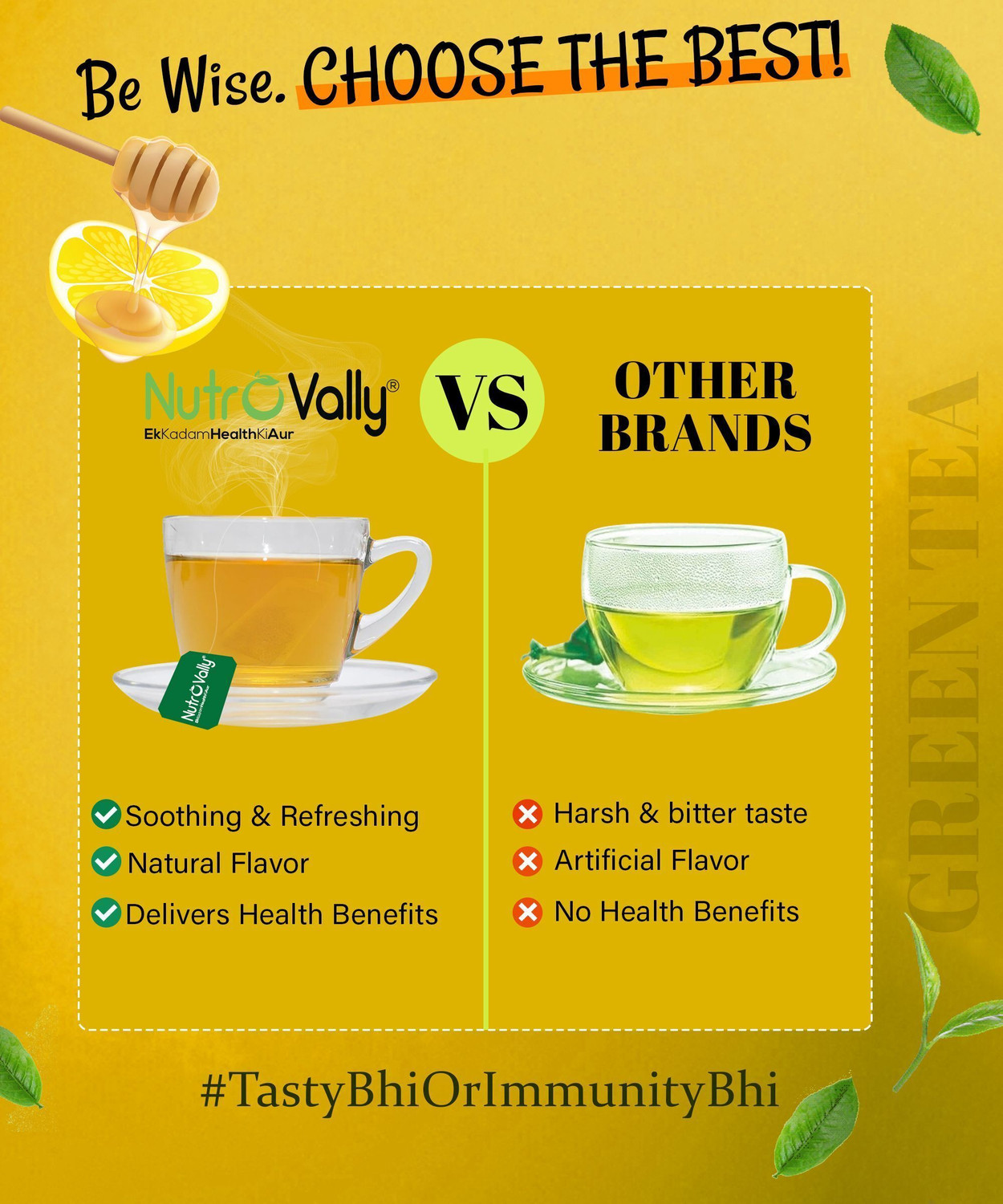 Image of NutroVally Honey Lemon Green Tea for Weight loss | Immunity Booster & Refreshing Honey, Lemon Green Tea Bags Box