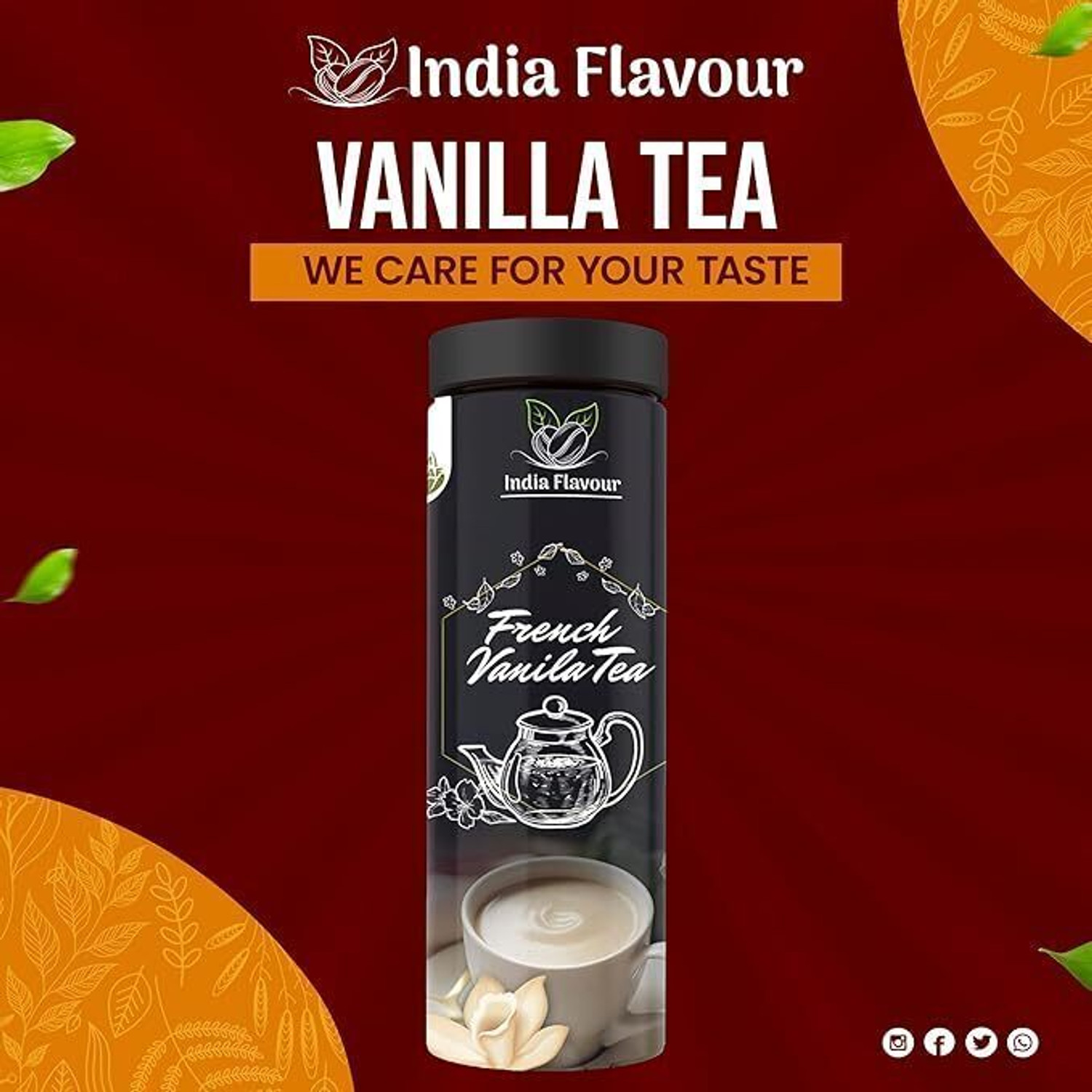 Image of India Flavour Vanilla Tea Powder Organic Tea Rich & Aromatic Blends with Vanilla Tea Vanilla Tea Plastic Bottle