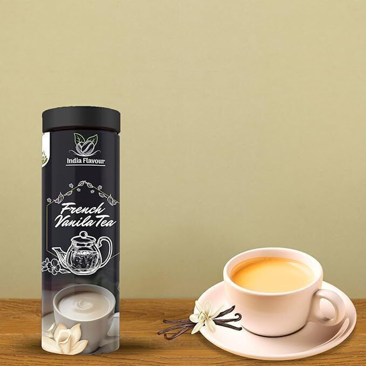 Image of India Flavour Vanilla Tea Powder Organic Tea Rich & Aromatic Blends with Vanilla Tea Vanilla Tea Plastic Bottle
