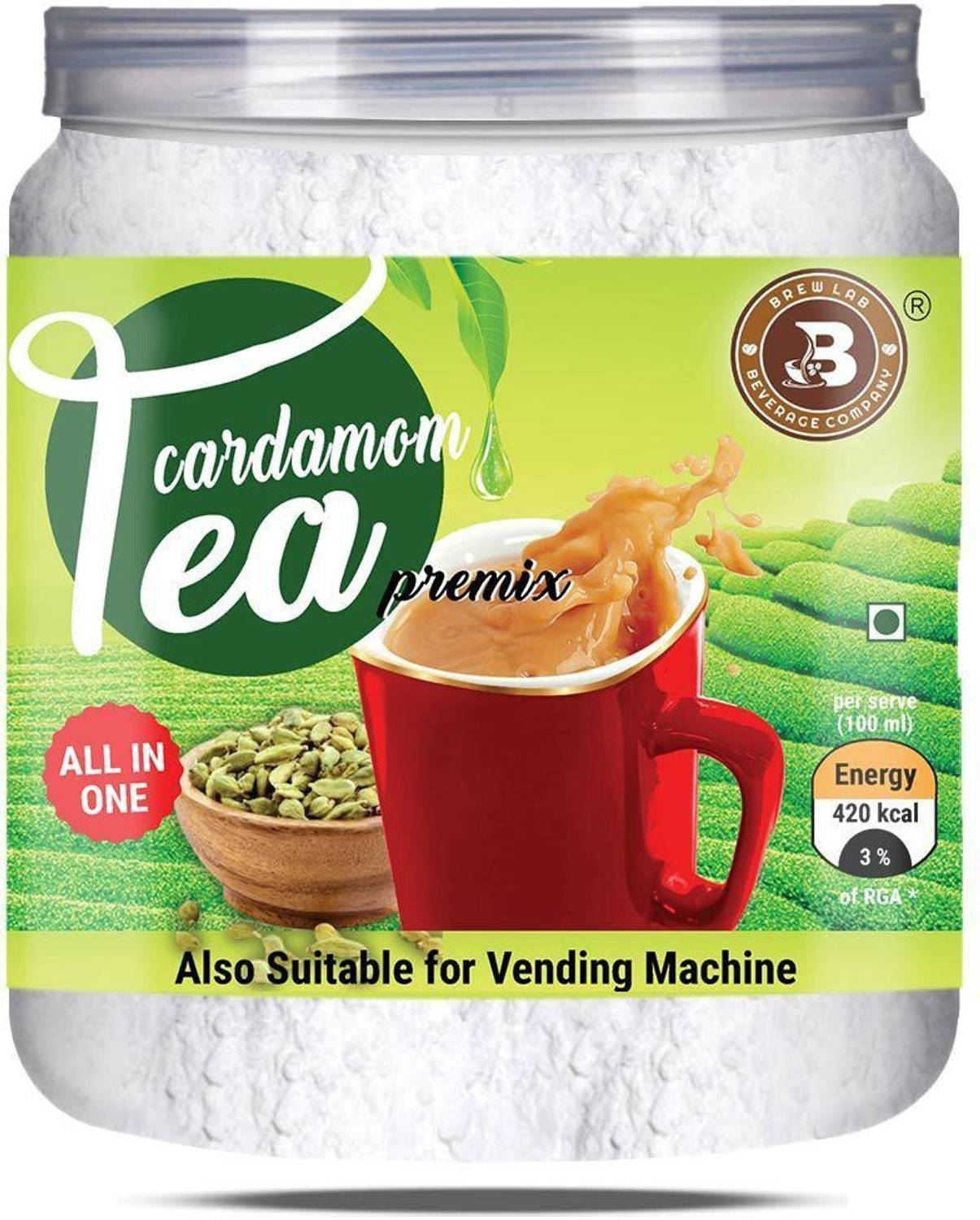 Brew Lab All In One Cardamom Tea Premix Real Cardamom Taste Suitable for Vending Machines Cardamom Tea Vacuum Pack