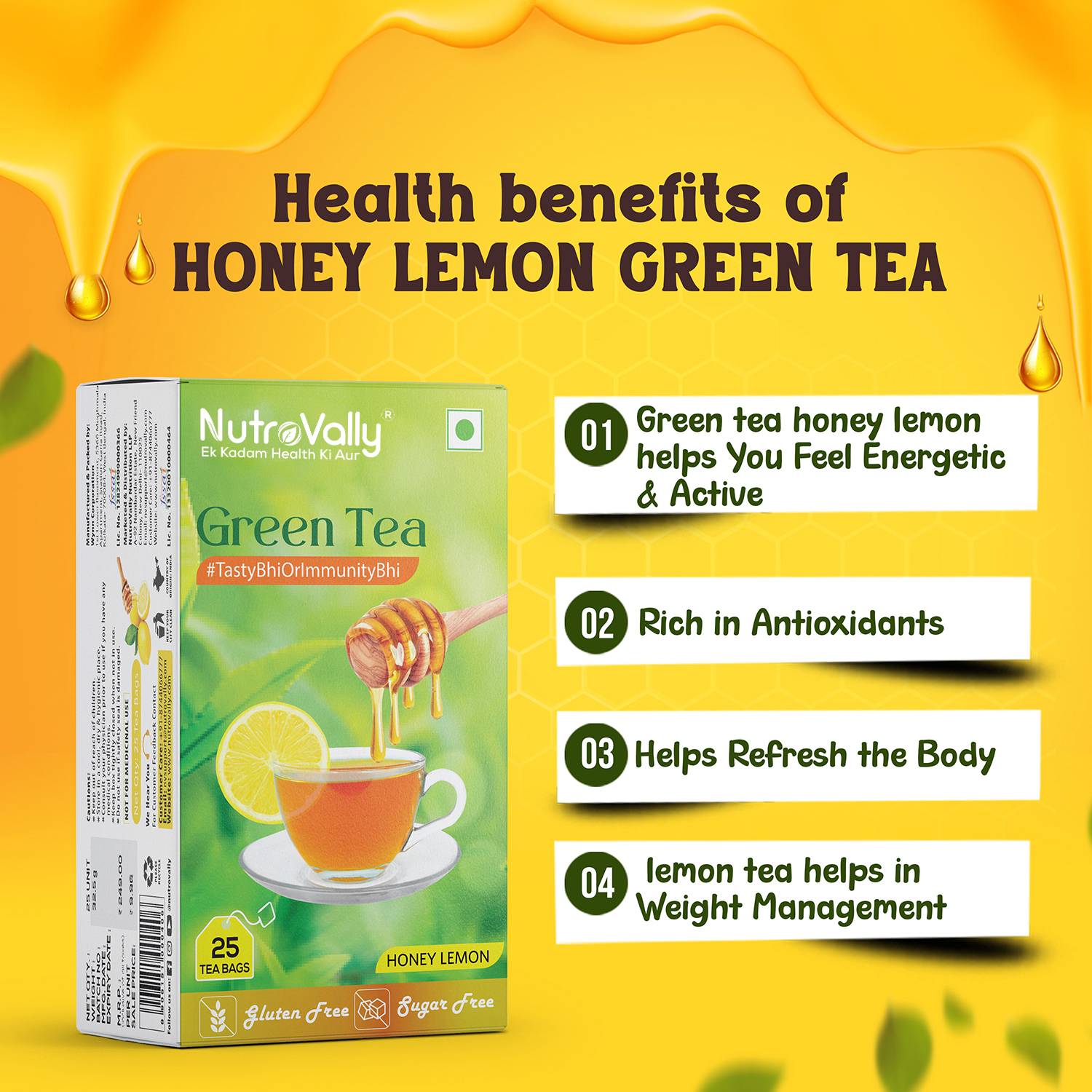 NutroVally Lemon Honey Green Tea Bags - Image 3