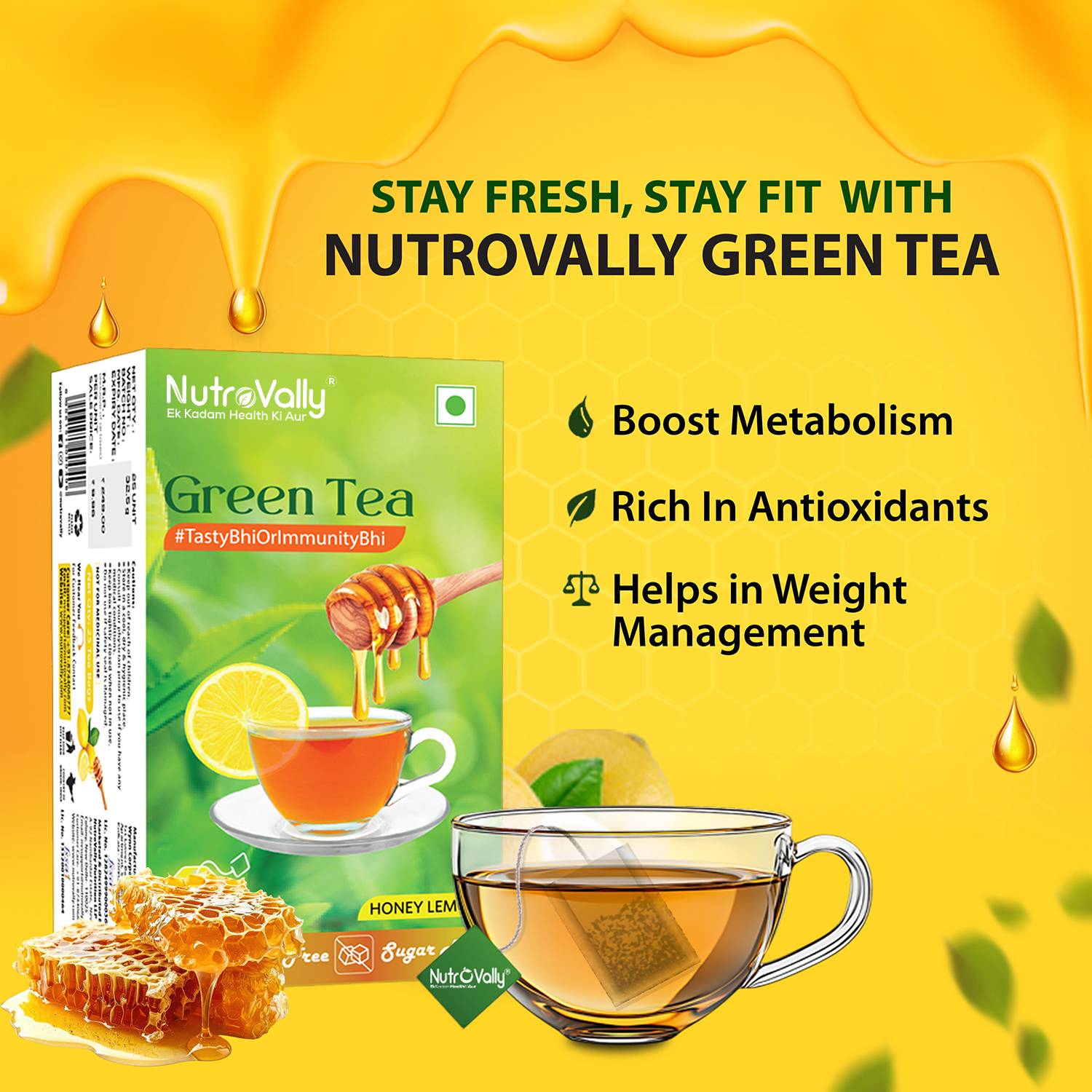 NutroVally Lemon Honey Green Tea Bags - Image 4