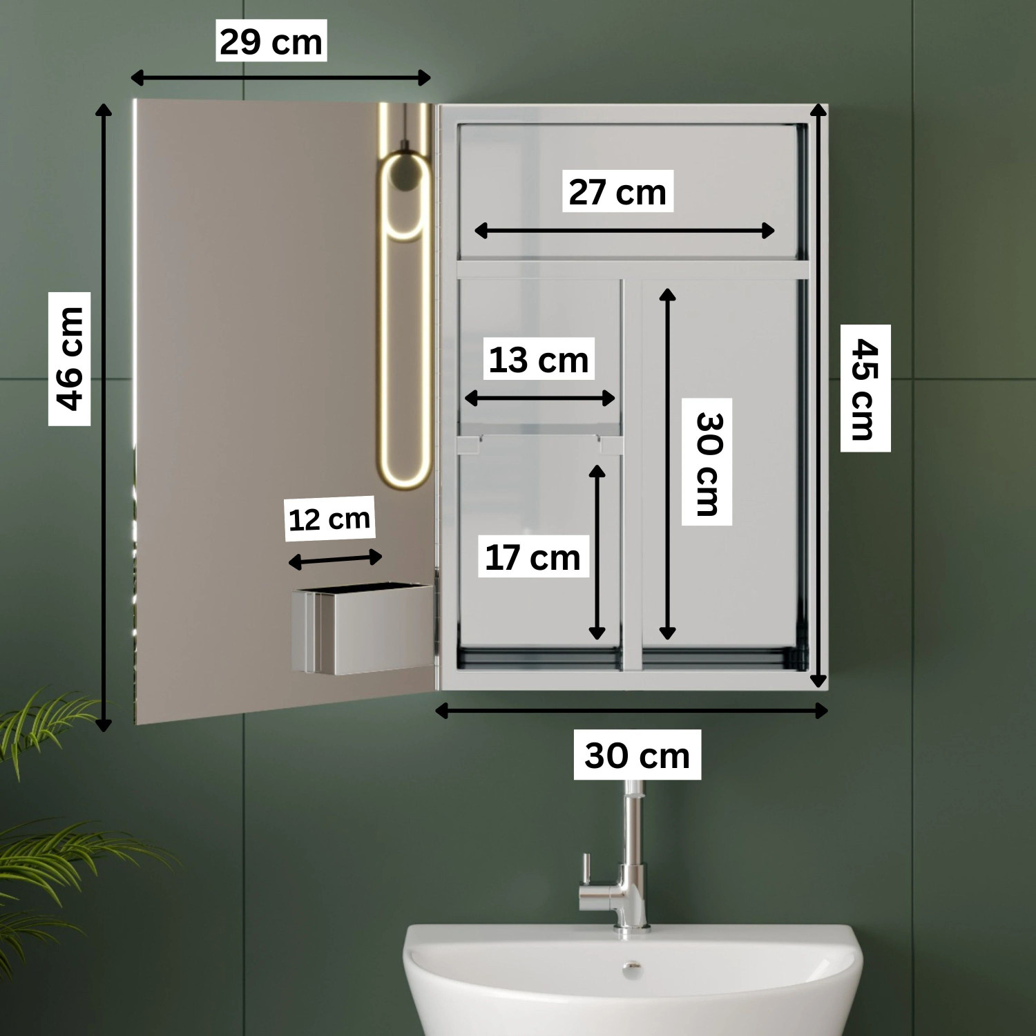 Image of GLOXY Multipurpose Mirror Cabinet for Bathroom |Stainless Steel Washbasin Organizer Stainless Steel Toothbrush Holder