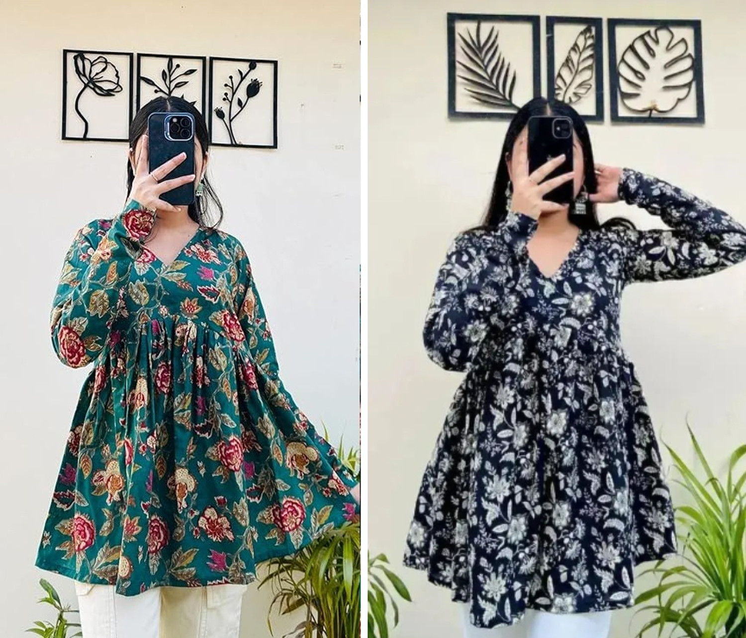 Image of BIBHATSU Casual Floral Print Women Black, Green Top
