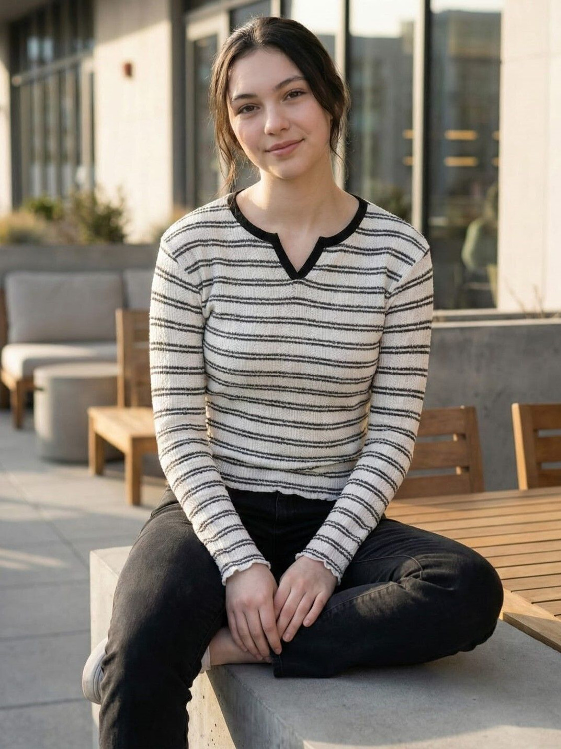Image of HANG N HOLD Casual Striped Women White Top