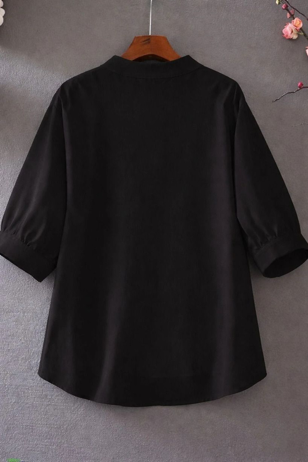 Image of Sita Ramam Fashion Casual Short Sleeve Embroidered Women Black Top