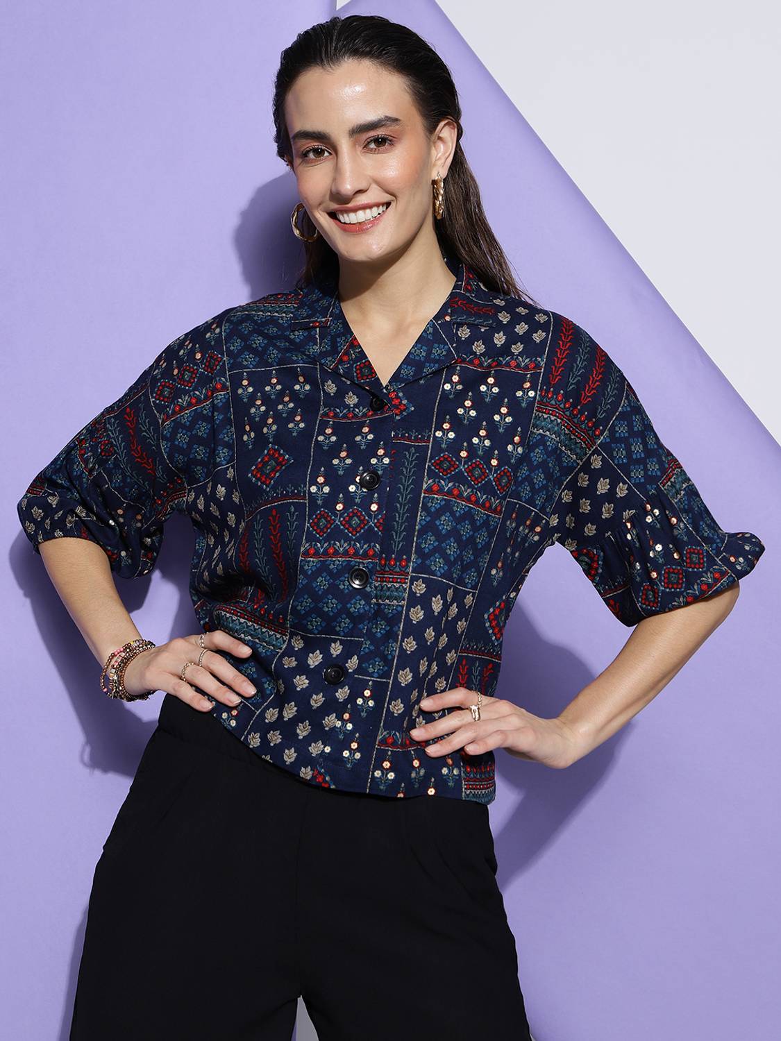 Bollyqueen Casual Printed Women Multicolor Top