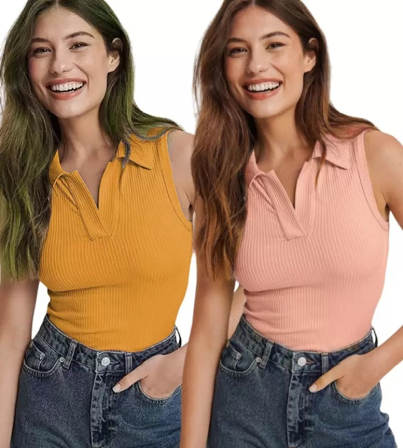 Image of DRESSBIZ Casual Solid Women Pink, Yellow Top