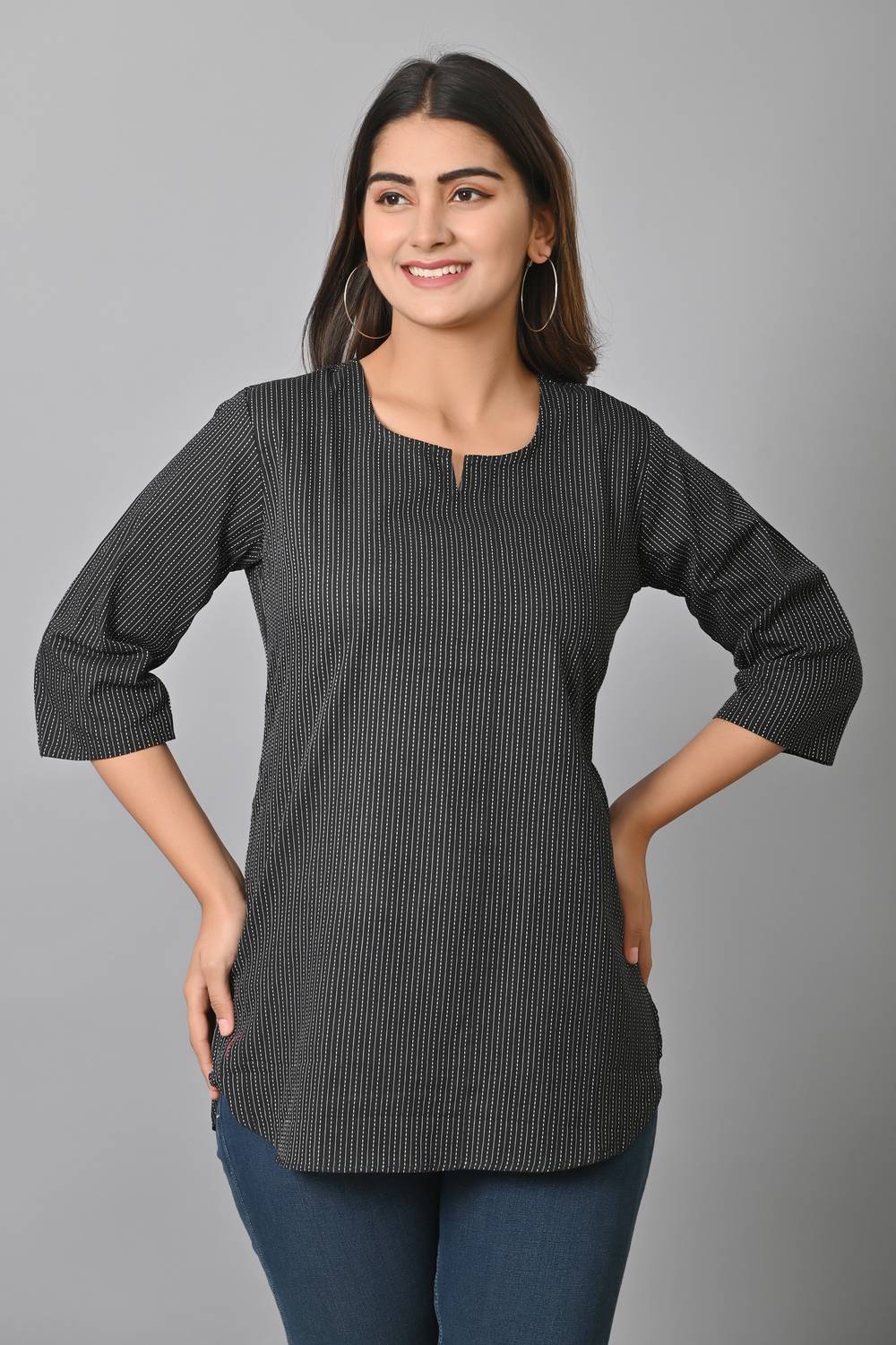Demistry Casual Striped Women Black Top