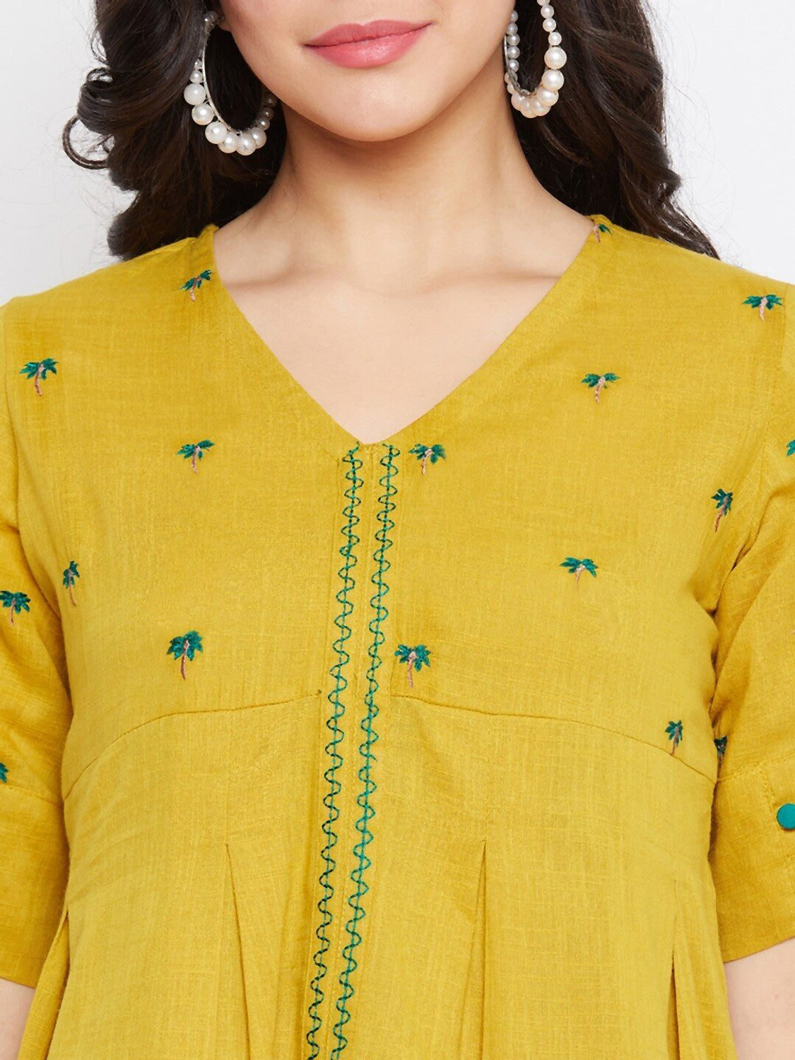 Image of WineRed Casual Embroidered Women Yellow Top