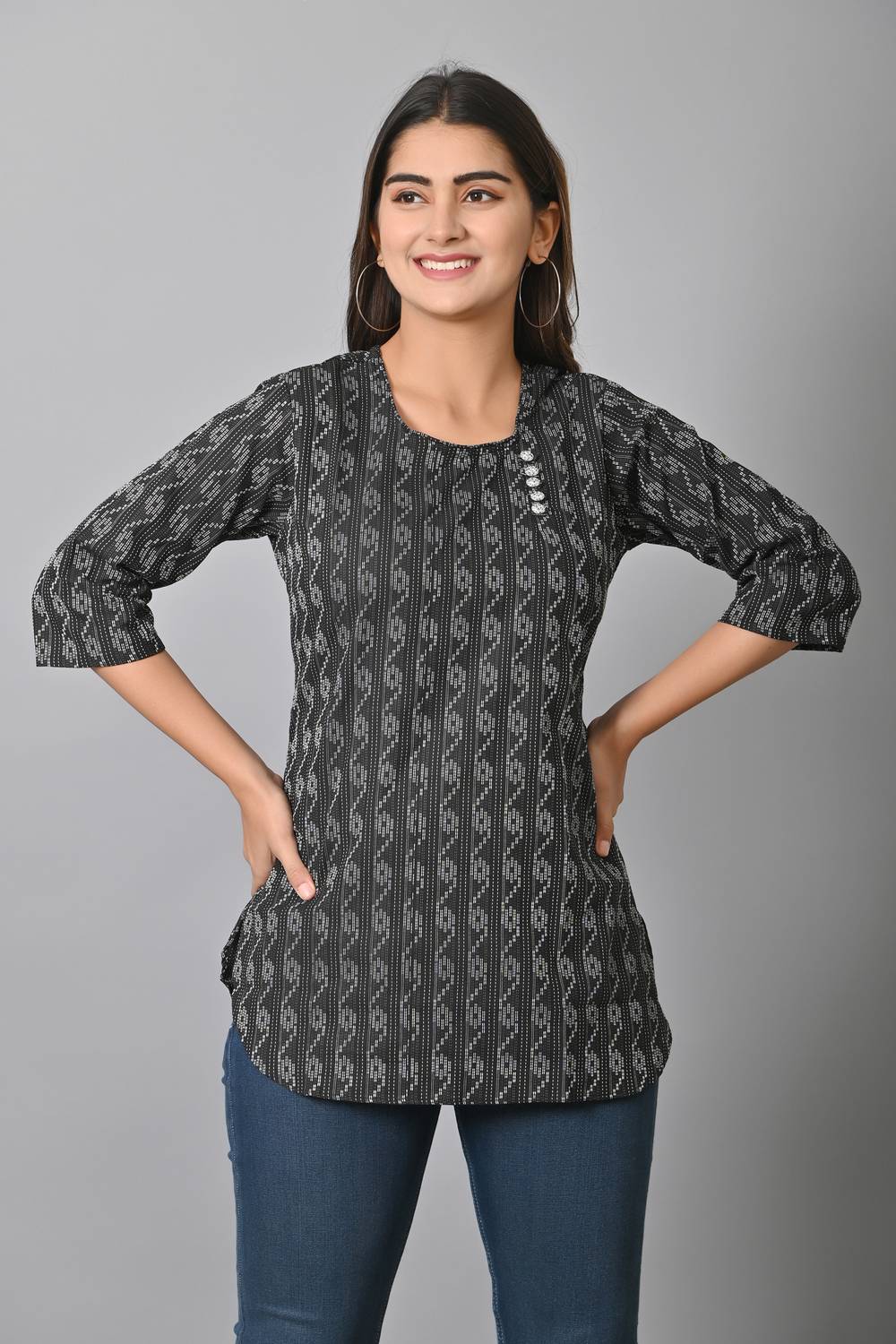 Demistry Casual Printed Women Black Top