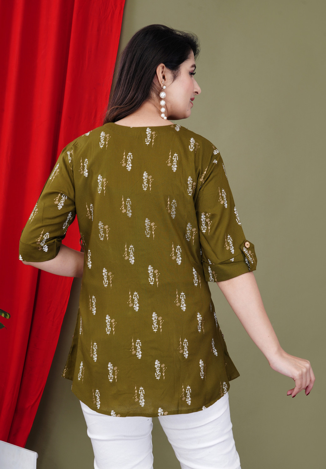 Image of Gudwear Casual Printed Women Green, Yellow, White Top