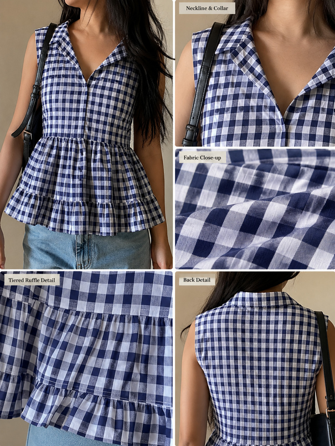 Image of A M.LIBASH Casual Checkered Women Blue Top
