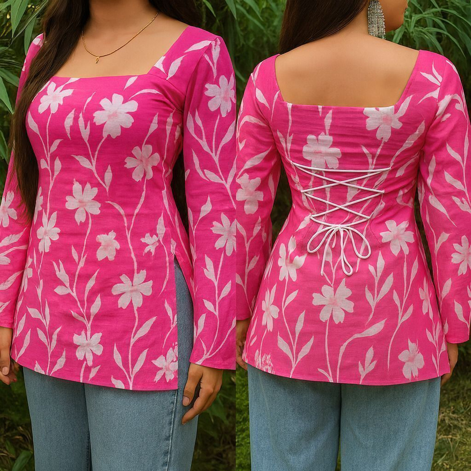 Image of SANGOURI Women Floral Print A-line Kurta