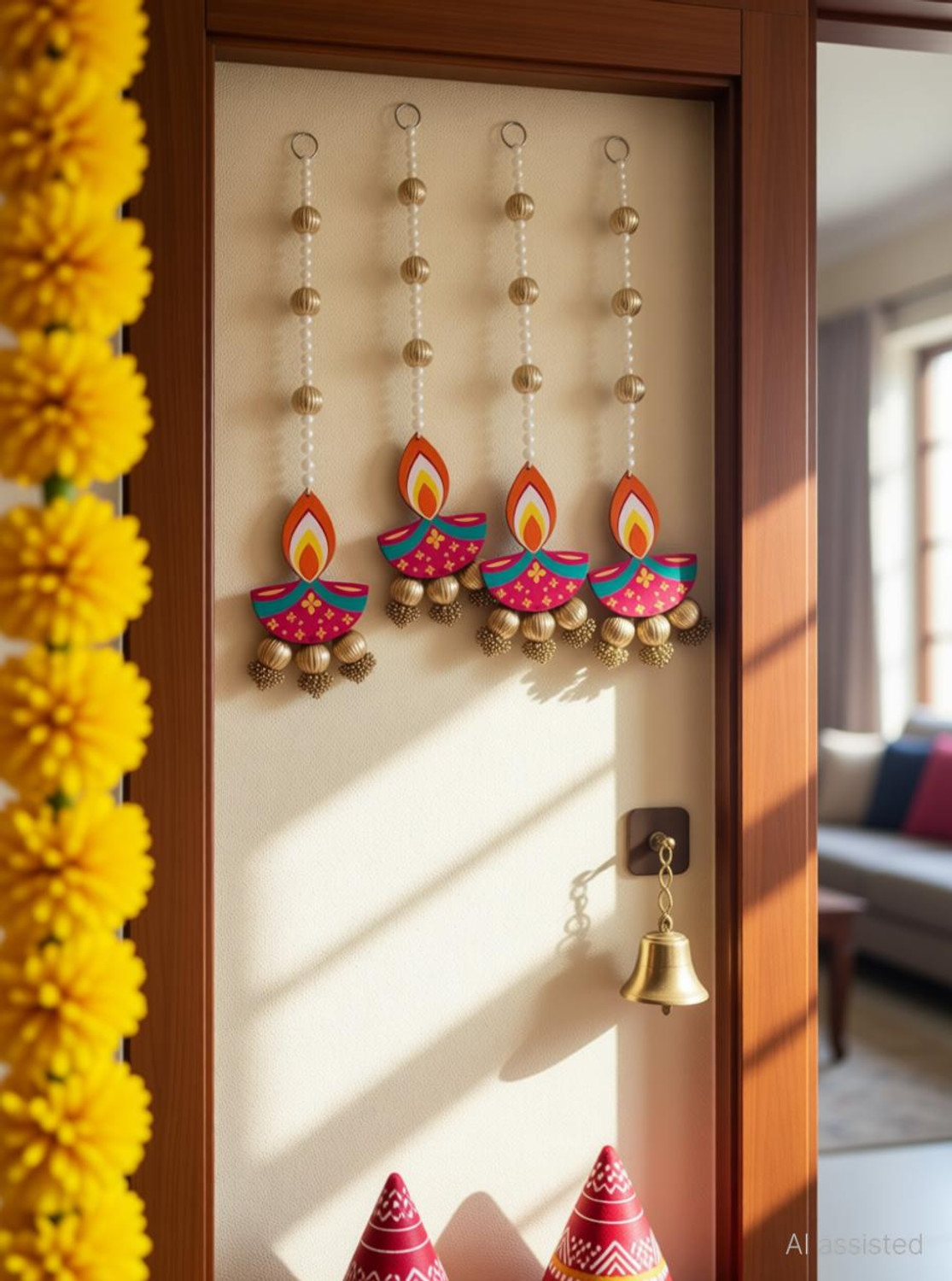 Image of Vaishnavi Set of 4 Handcrafted Decorative Diya Hangings Ideal for Home & Temple Decor Toran