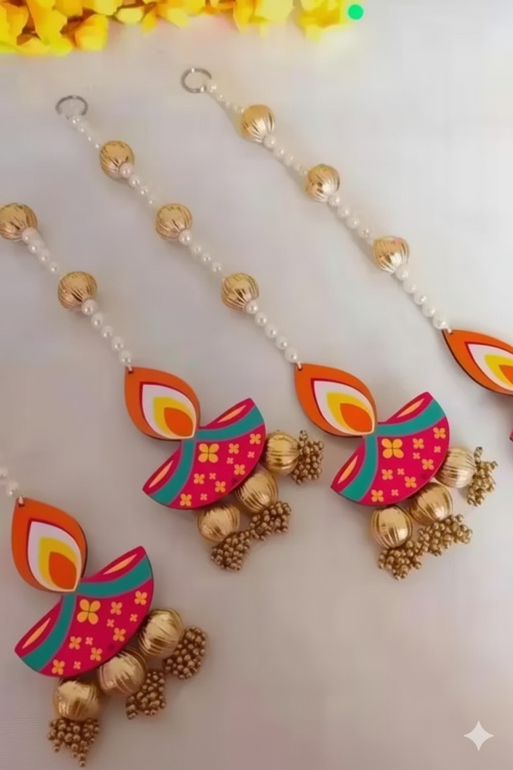 Image of Vaishnavi Set of 4 Handcrafted Decorative Diya Hangings Ideal for Home & Temple Decor Toran