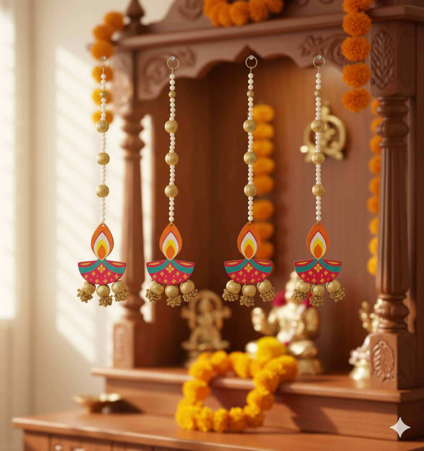 Image of Vaishnavi Set of 4 Handcrafted Decorative Diya Hangings Ideal for Home & Temple Decor Toran