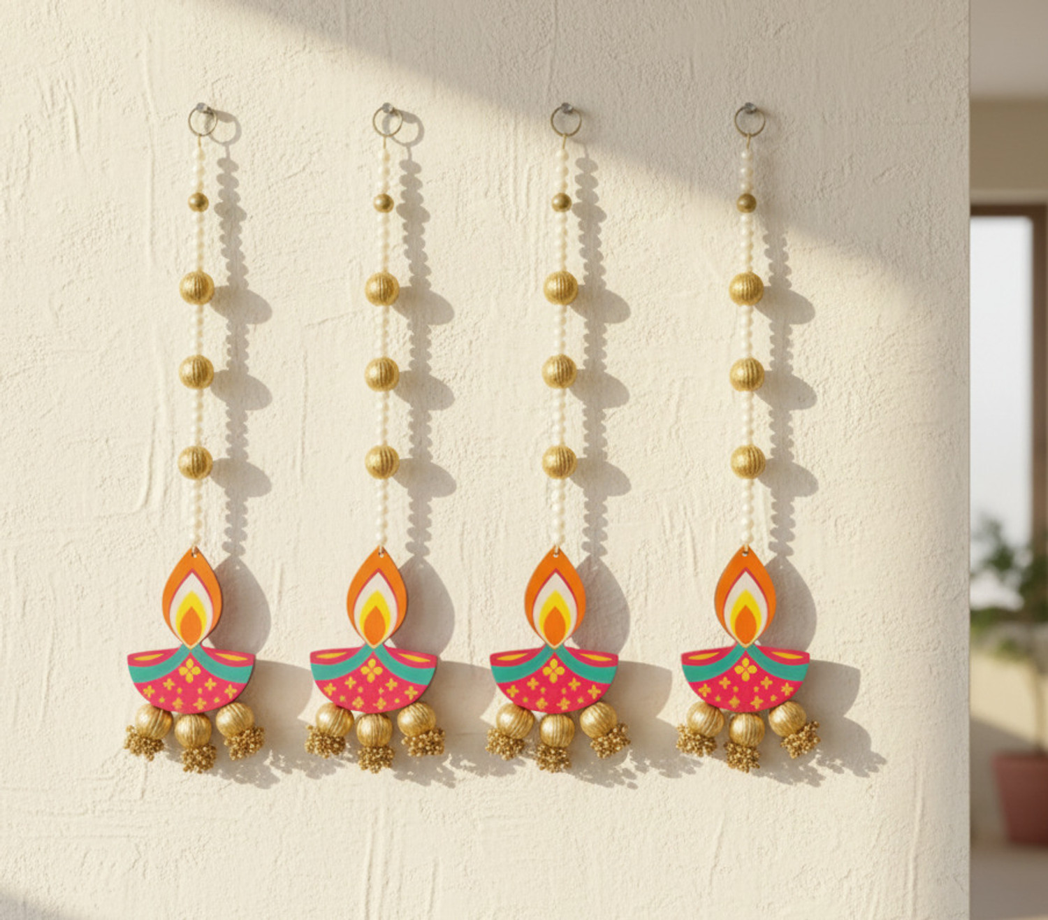 Image of Vaishnavi Set of 4 Handcrafted Decorative Diya Hangings Ideal for Home & Temple Decor Toran