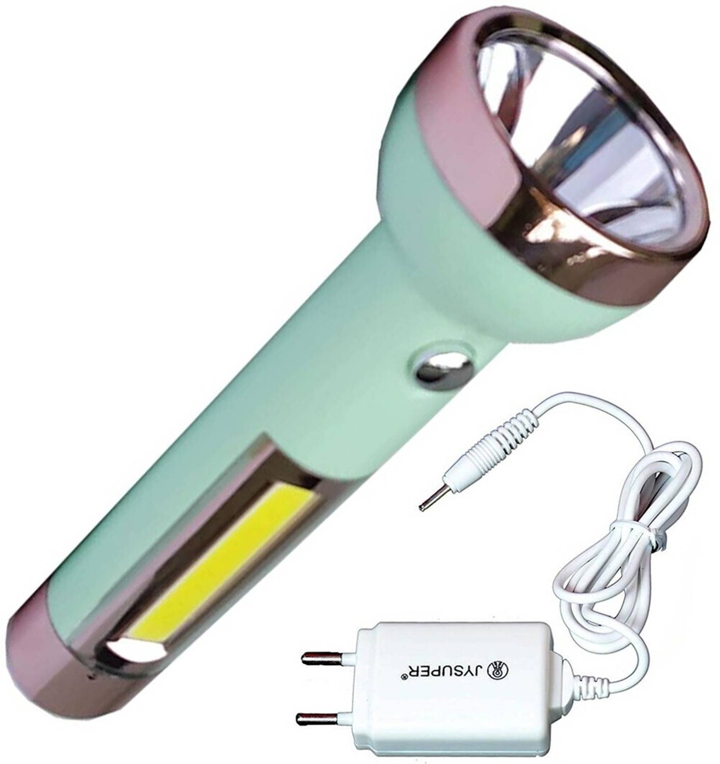 JY-SUPER Care 4 Mode 2 In1 Plastic LED Light and 1 COB Side Flashlight with Charger Torch
