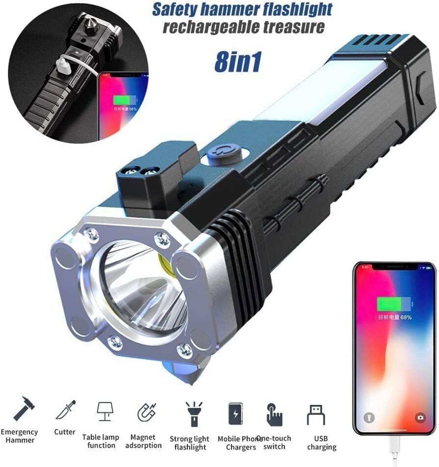 Dominic Powerful LED Flashlight, Rechargeable