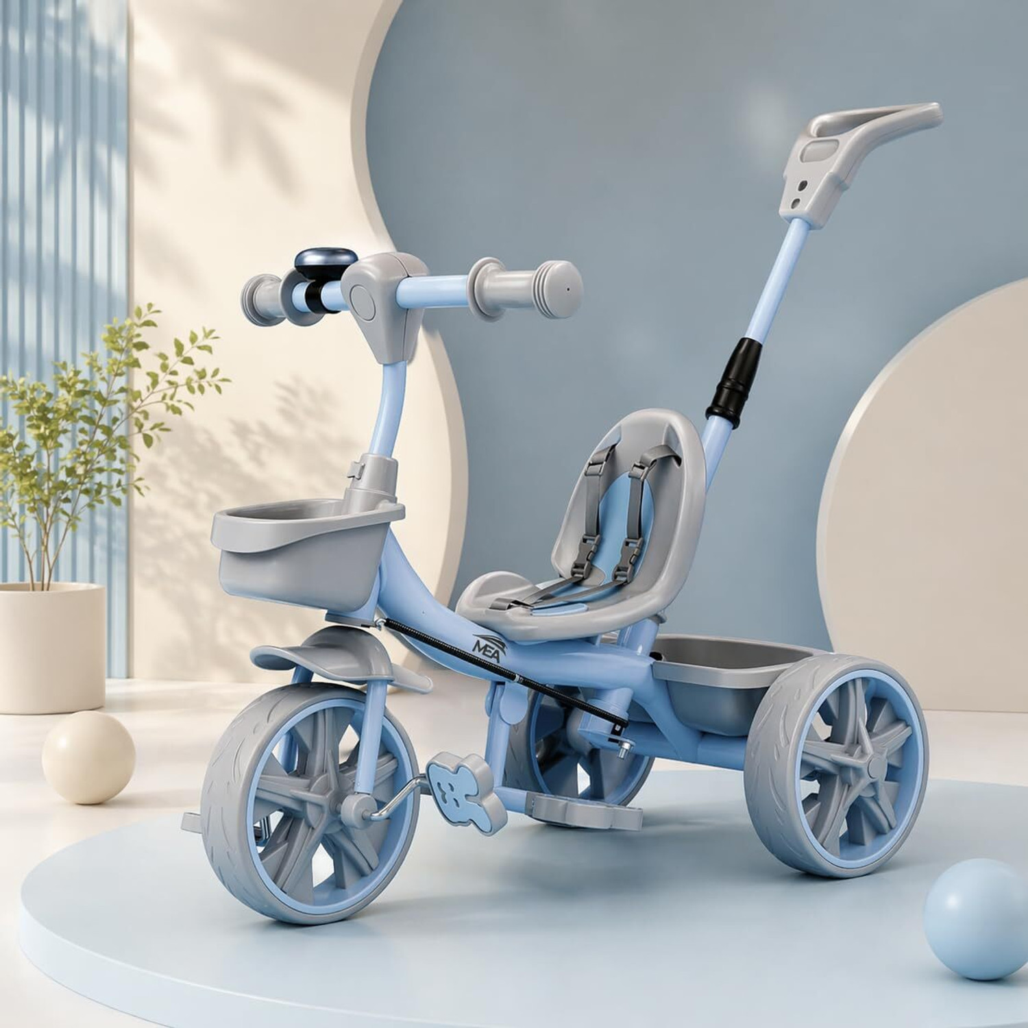 Image of mea mehar electric appliances Tricycle with Parental Control,Seat Belt,EVA Wheels,Bell & Storage Basket Trike MEA-BRTCB Tricycle