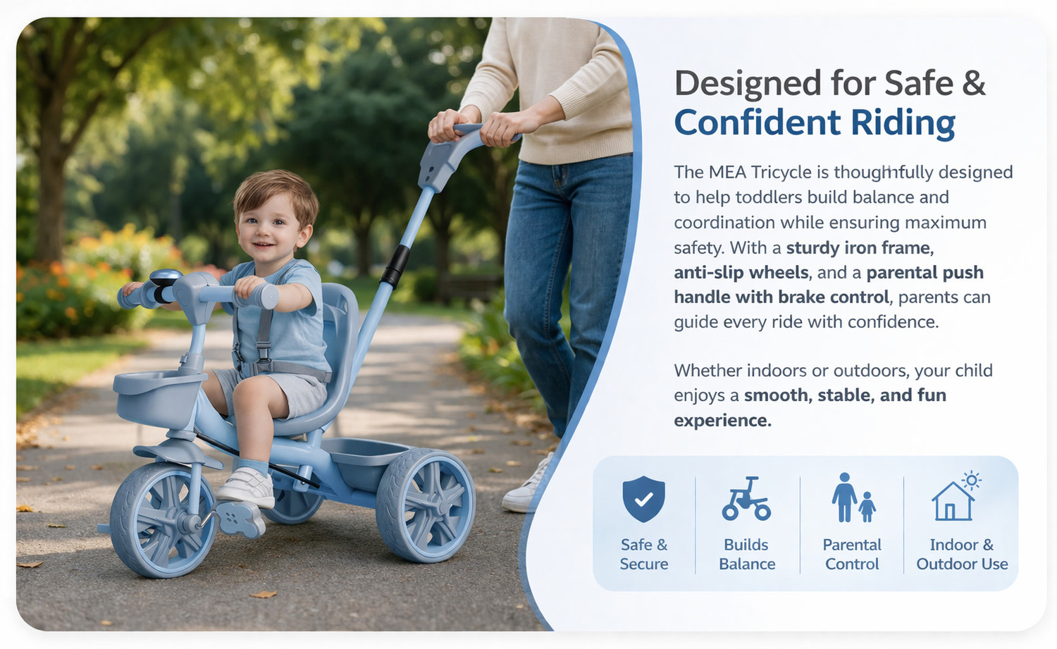 Image of mea mehar electric appliances Tricycle with Parental Control,Seat Belt,EVA Wheels,Bell & Storage Basket Trike MEA-BRTCB Tricycle