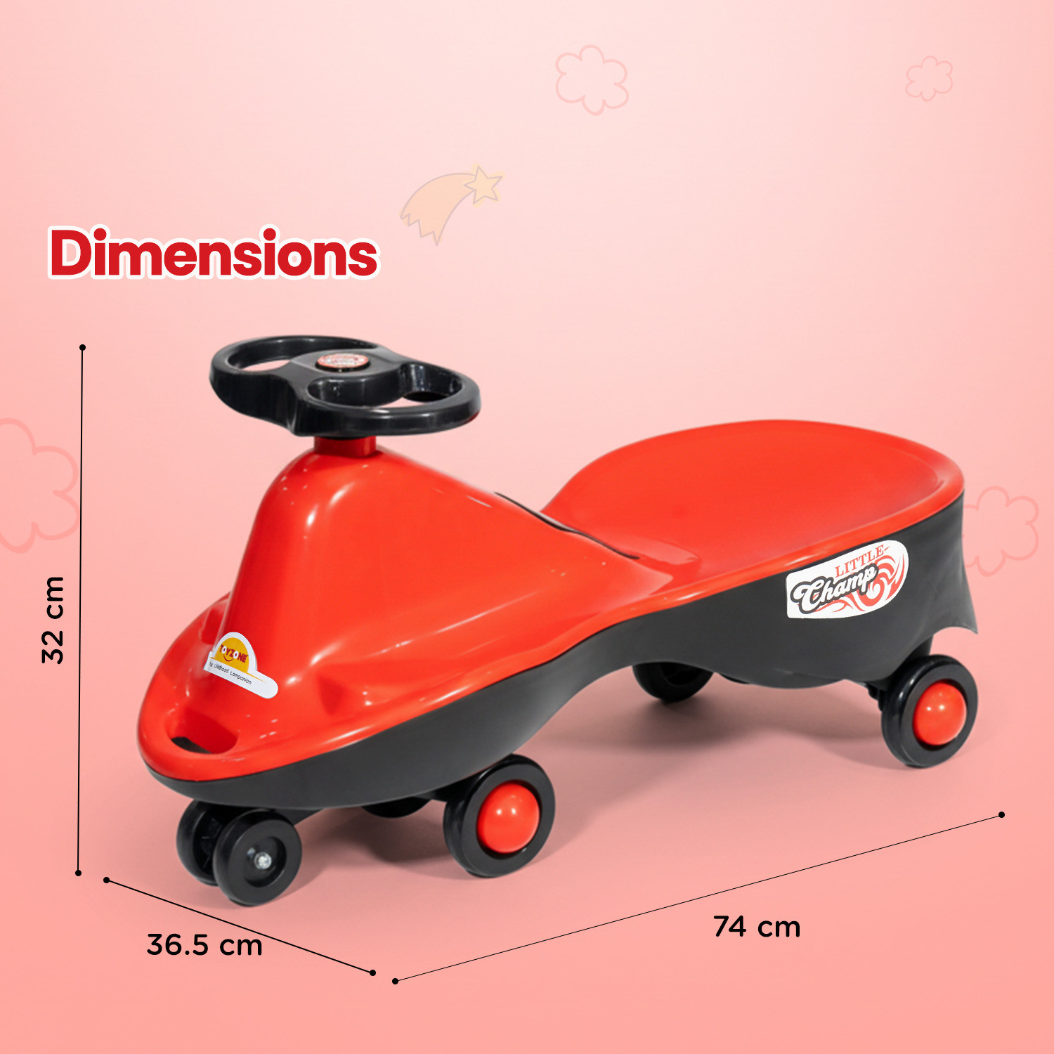 Image of kidznation KIDZNATION Little Champ Swing Car Red | Magic Ride-On Car for Kids 97877F Tricycle