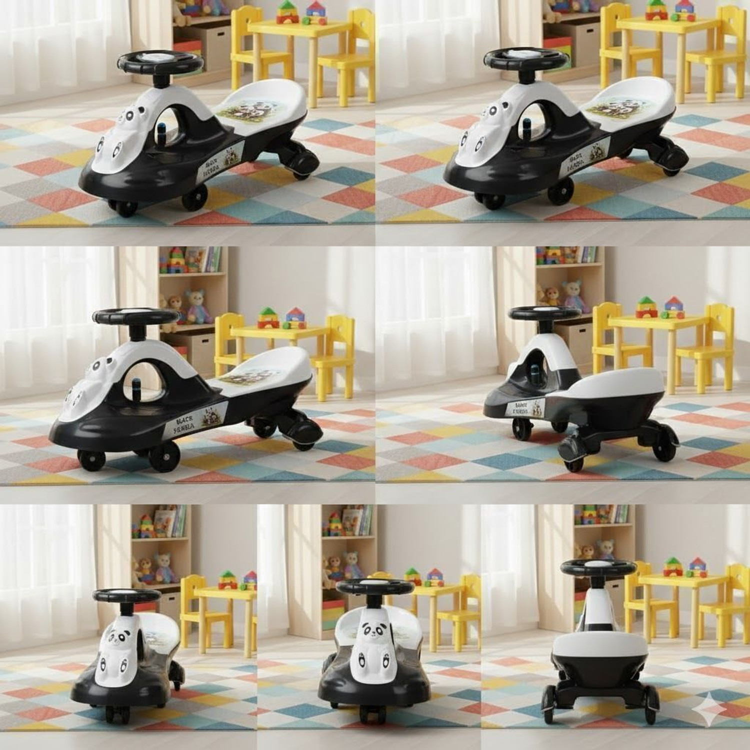 Image of BRAVETOT Kids Panda Swing Magic Car Ride-On Toy pandacar Tricycle