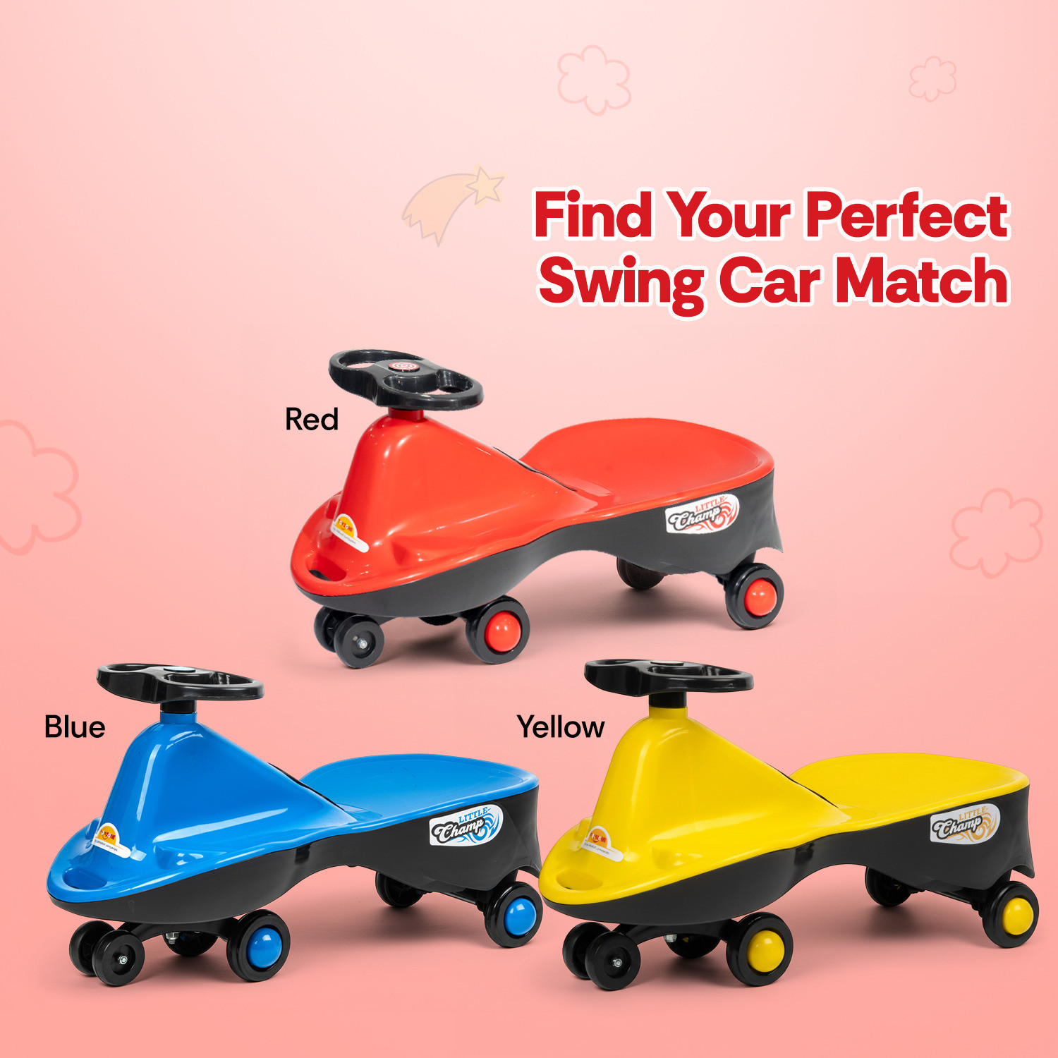 Image of kidznation KIDZNATION Little Champ Swing Car Red | Magic Ride-On Car for Kids 97877F Tricycle