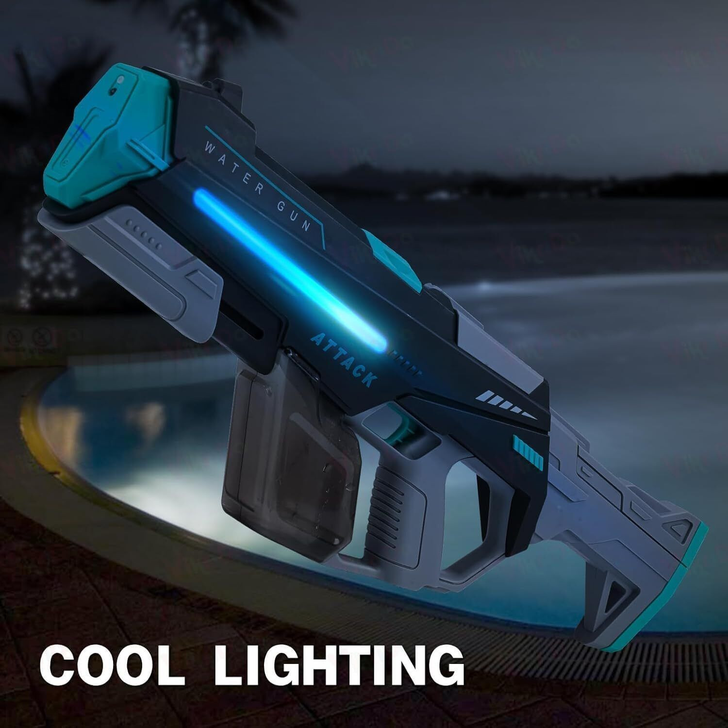 Image of VikriDa 2-in-1 Electric Water Gun for Holi Manual & Auto Mode, Lights, 32 Ft Range Water Gun