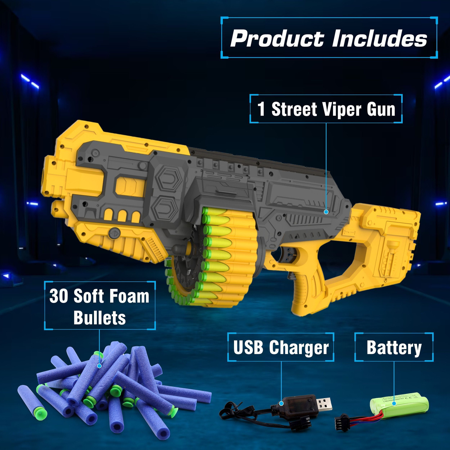 Image of Aditi Toys Street Viper Big Blaster Motorized Dart Gun Toy Including 30 Soft Foam Bullets Guns & Darts