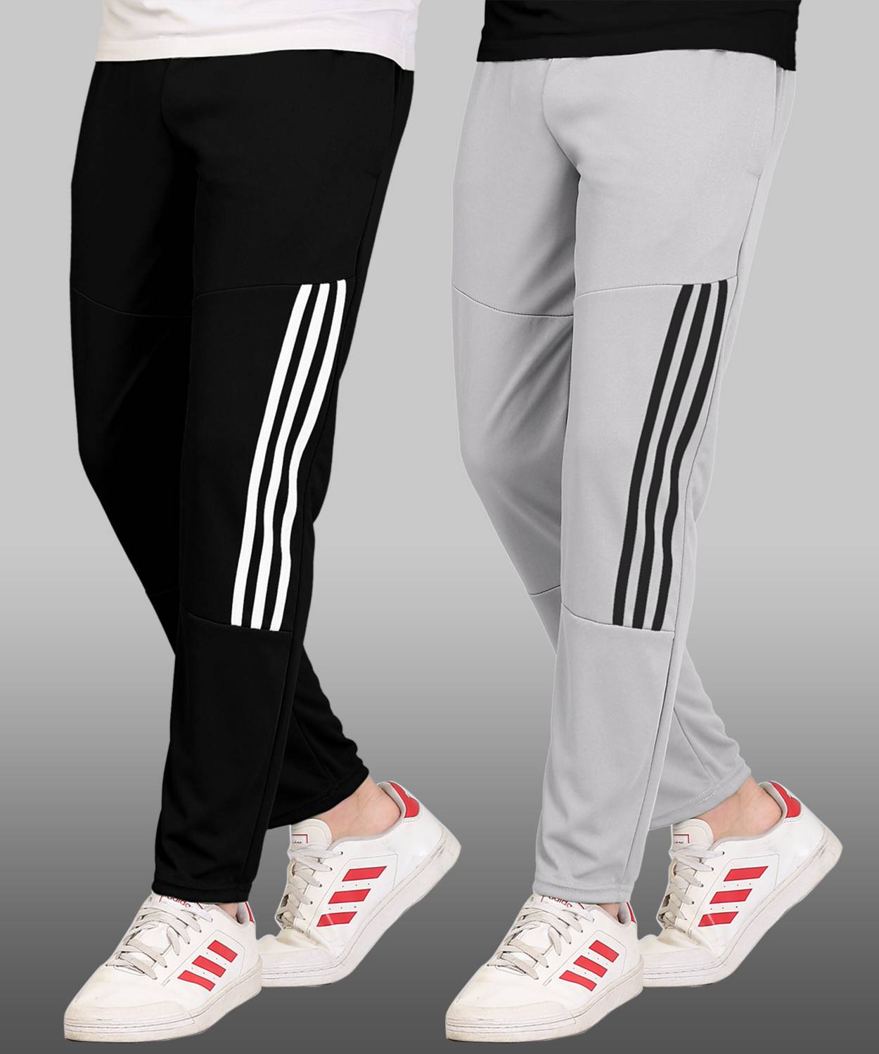 FOXTER Striped Men Black, Grey Track Pants