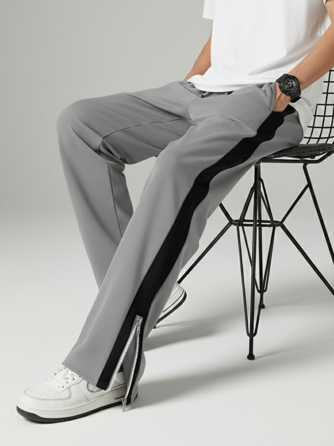 Image of Jump Cuts Solid Men Grey Track Pants