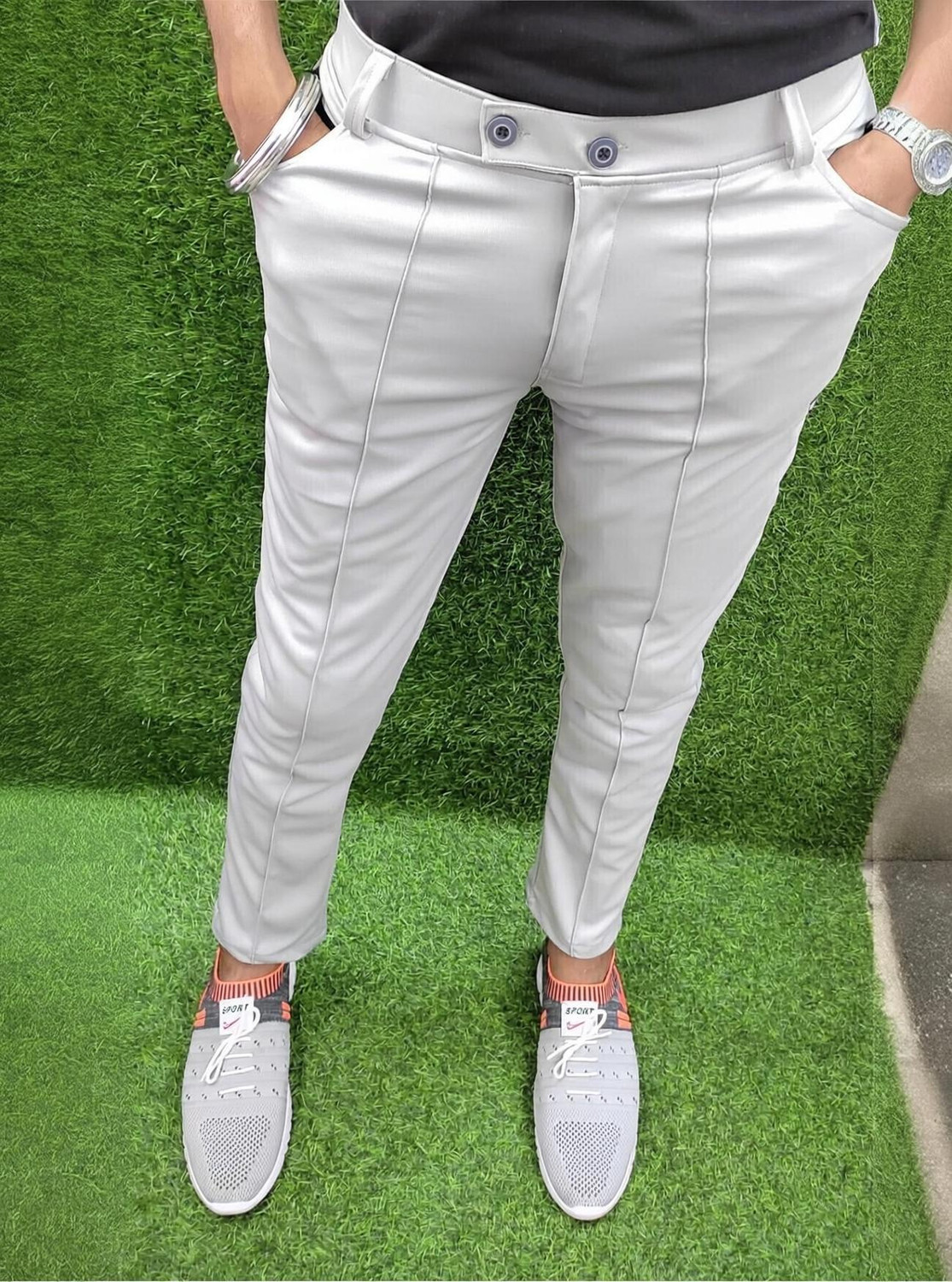 Image of EEetma Solid Men Grey Track Pants