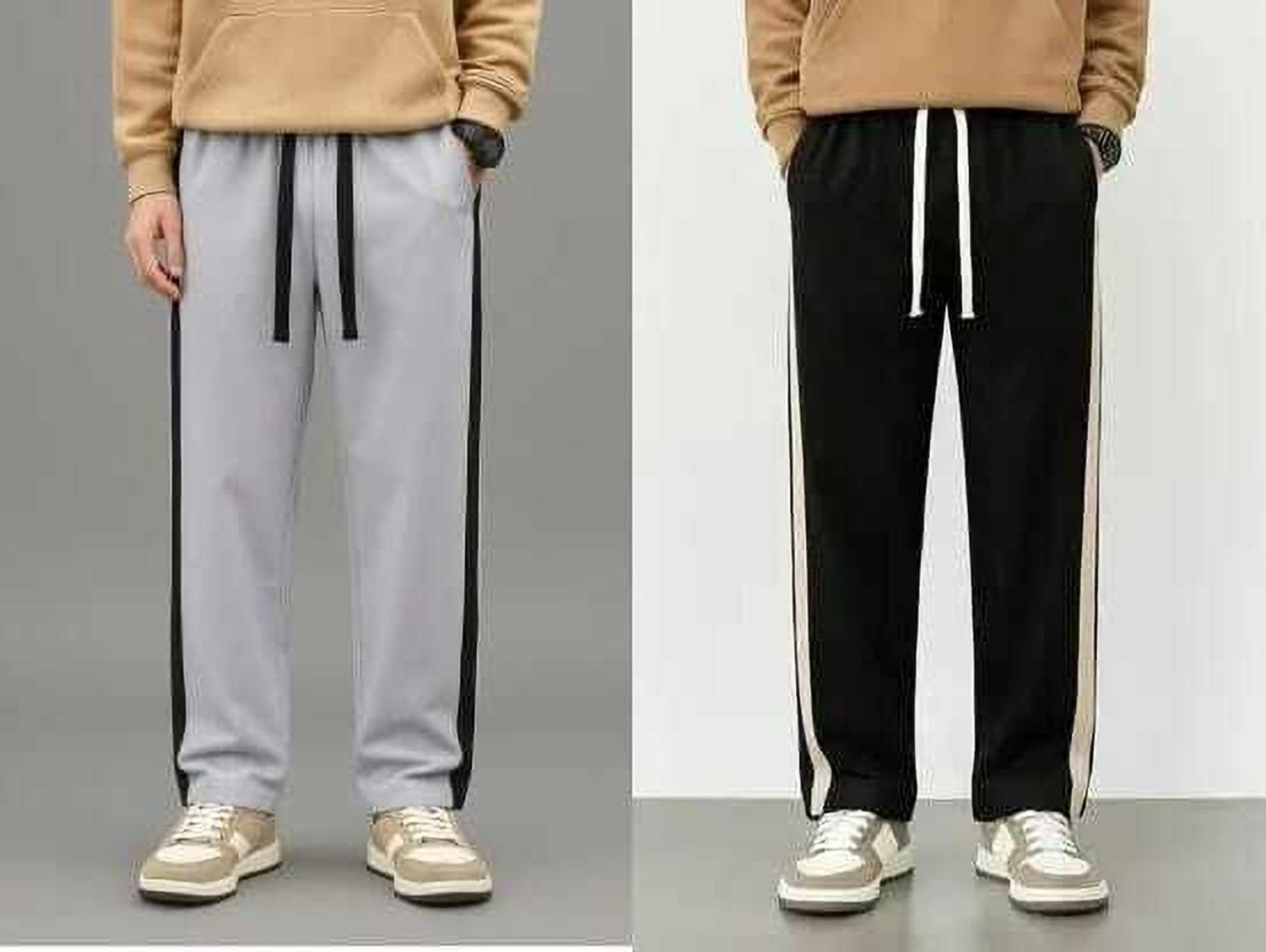 Image of GANPATI CREATION Solid Men Grey, Black Track Pants