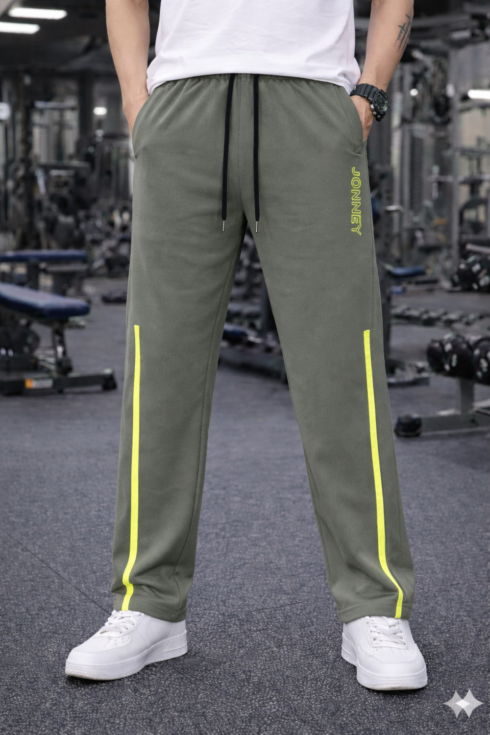 Image of GLOBAL NOMAD Striped Men Green Track Pants