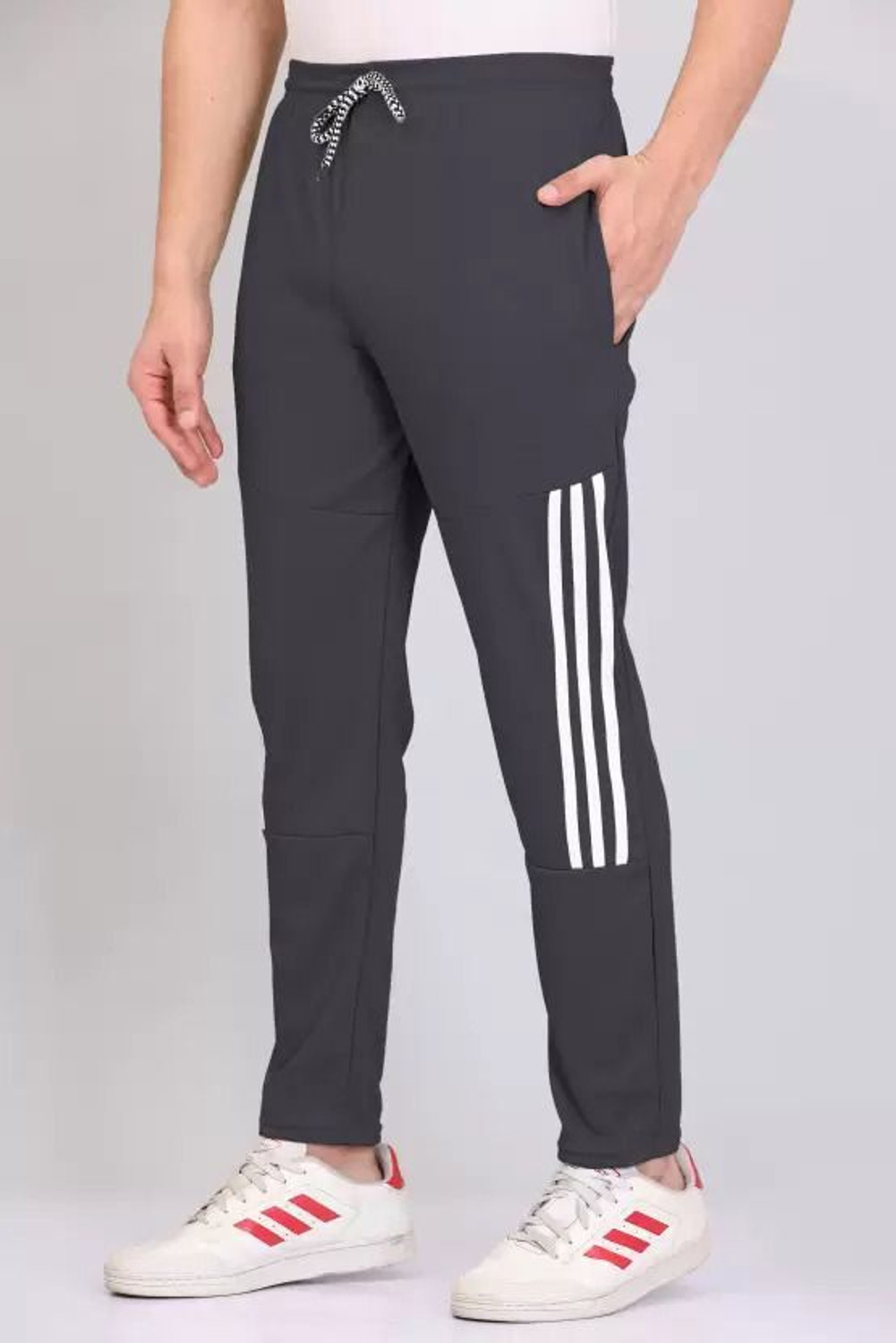 Image of GAJVU Striped Men Grey, Black, White Track Pants
