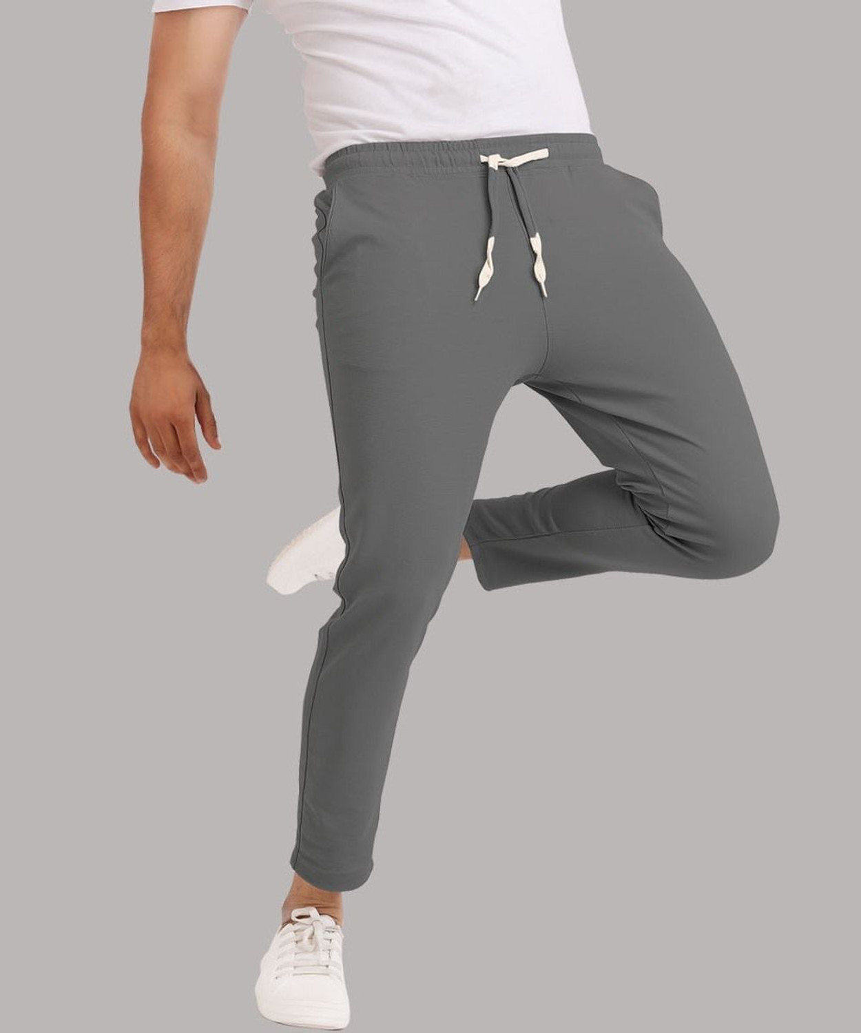 Image of Duooble Solid Men Grey Track Pants