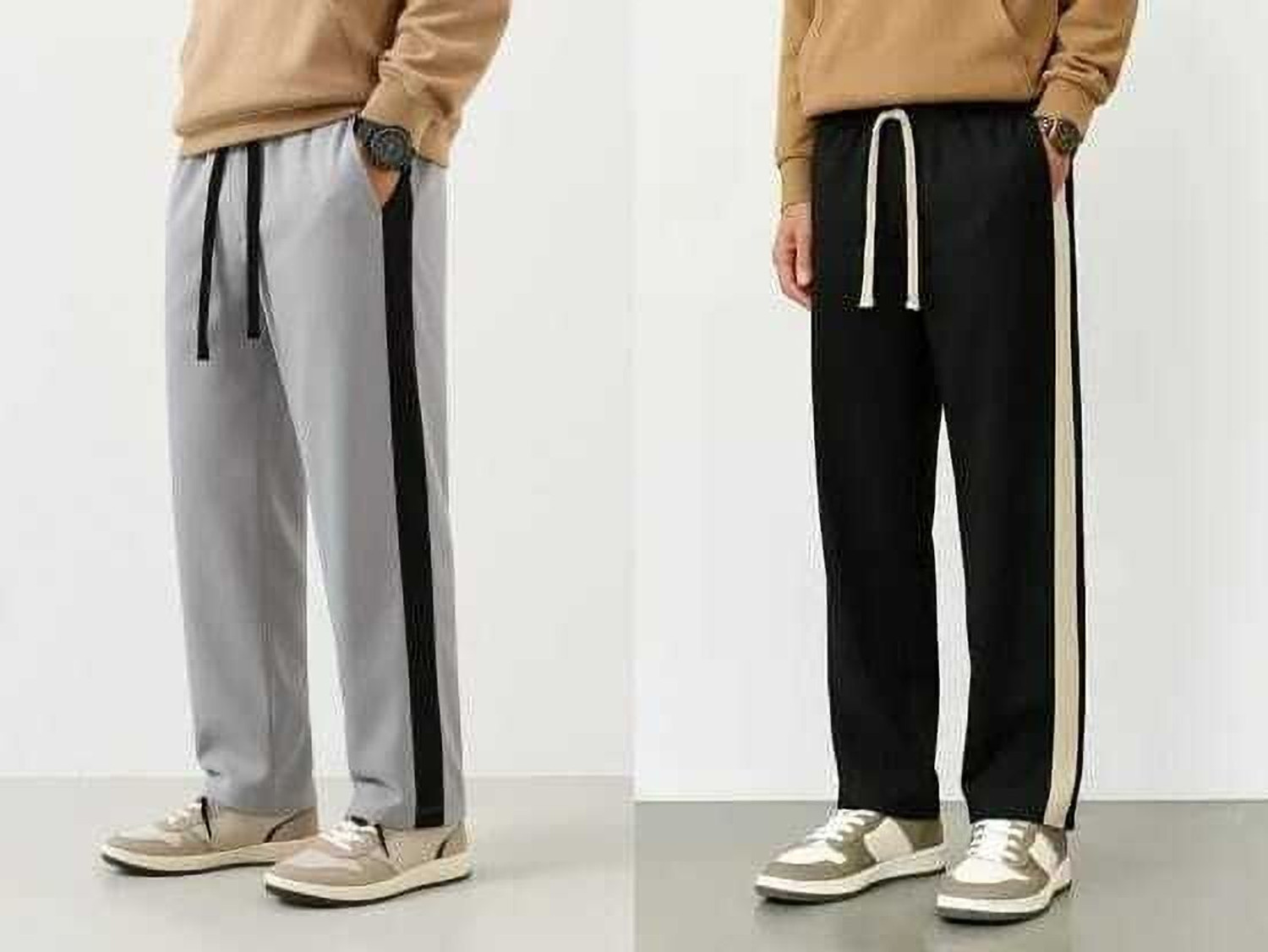 Image of GANPATI CREATION Solid Men Grey, Black Track Pants